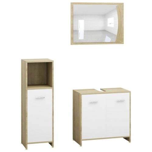 Unique 3-piece bathroom furniture set chipboard white sonoma 4