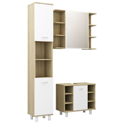 Unique 3-piece bathroom furniture set chipboard white sonoma 3