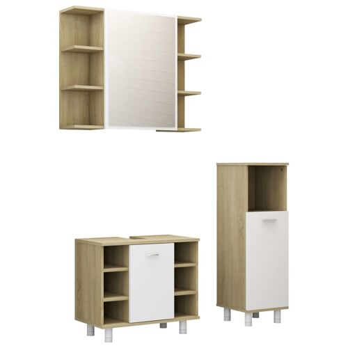 Unique 3-piece bathroom furniture set chipboard white sonoma 5
