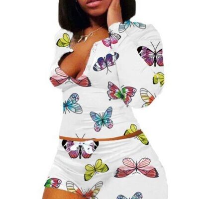 Butterfly 2 Piece Hot Girl Booty Shorts Set Lounge Wear