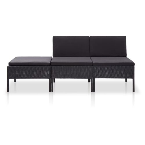 Unique 3-piece lounge set with cushions poly rattan black 7