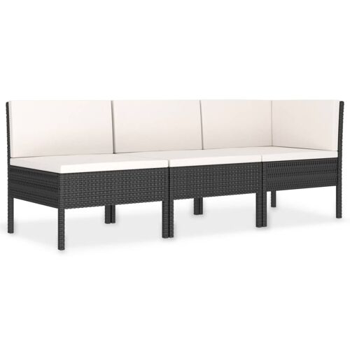 Unique 3-piece lounge set with cushions poly rattan black 12