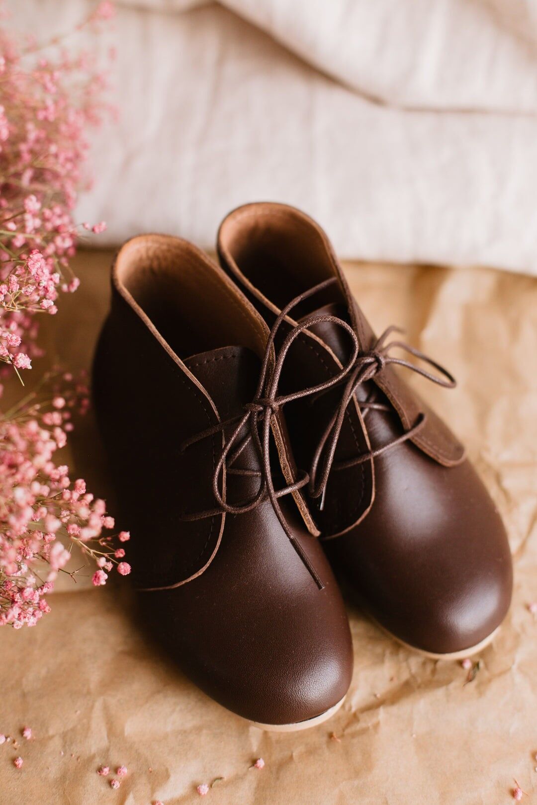 Botines de niña de piel hechos a mano - Heidi - Marrón chocolate