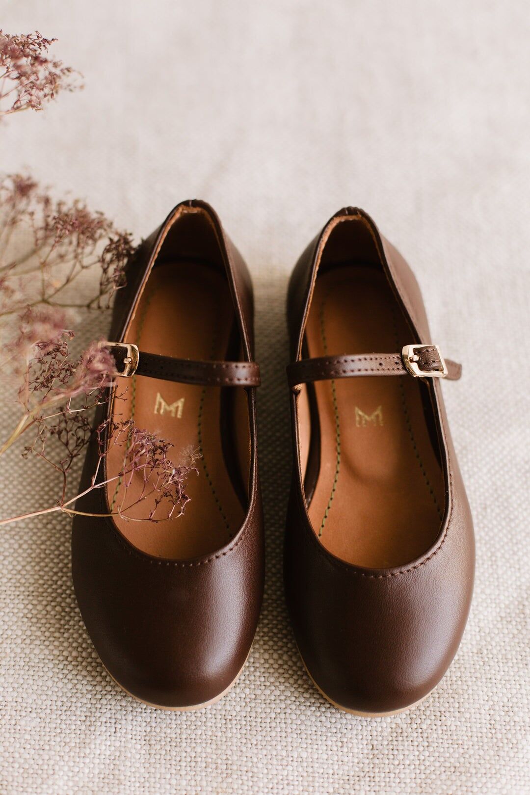 Ballerine in pelle fatte a mano per bambine - Amelia - Marrone cioccolato (22-30)