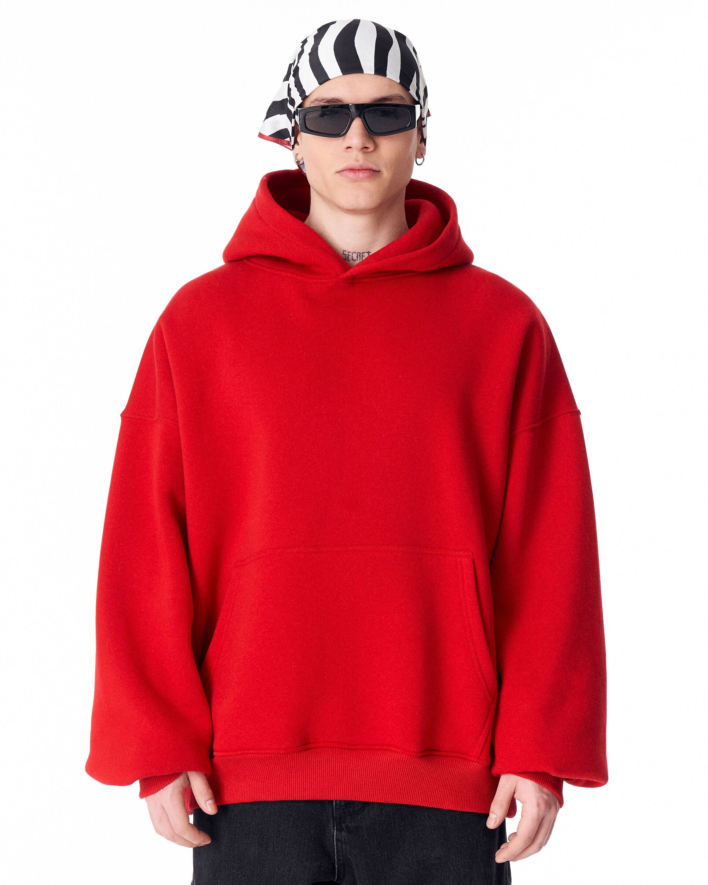Minimalist Sleeve Printed Red Oversized Hoodie