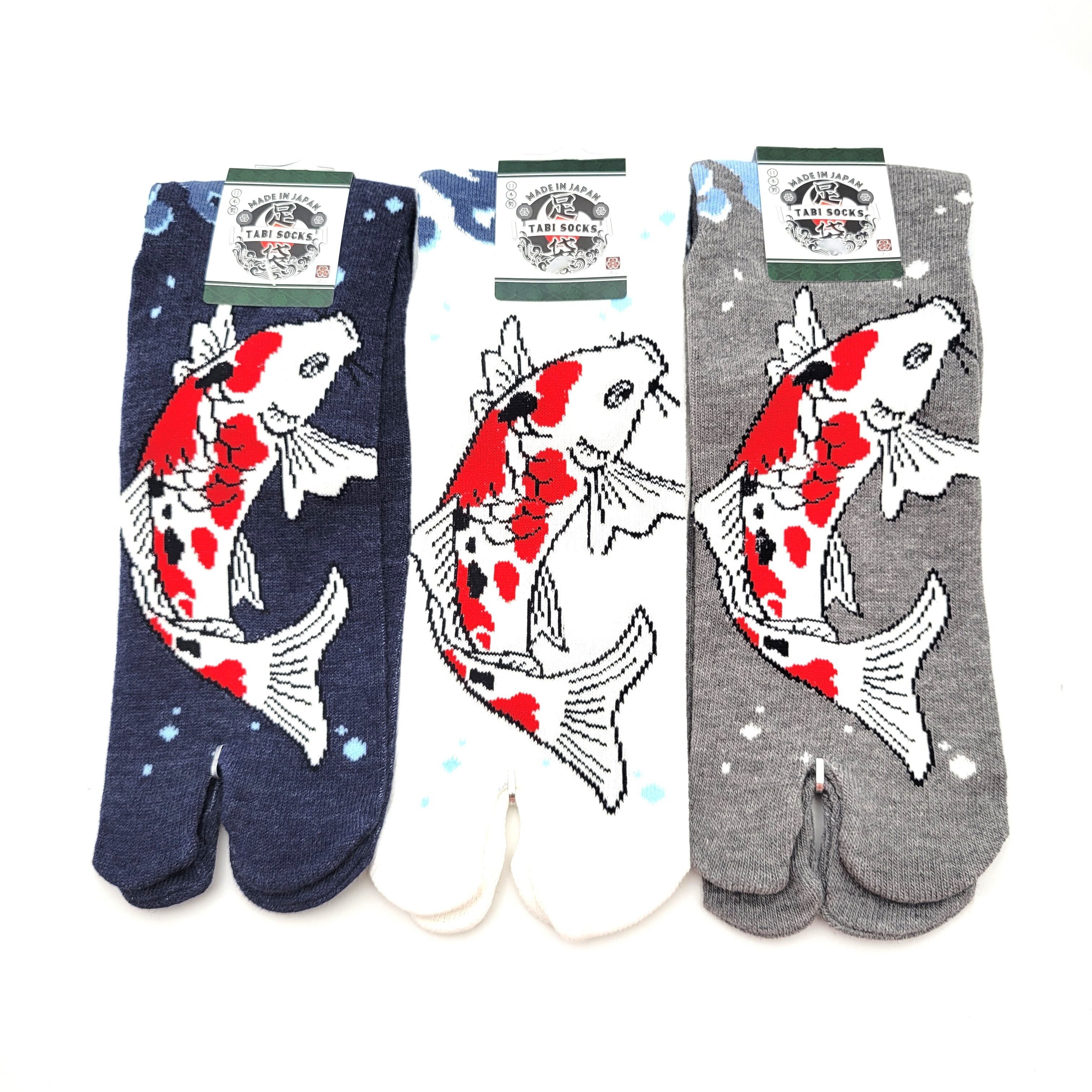 Japanische Tabi-Socken aus Baumwolle mit Koi-Muster, weiß, Größe 40 – 45