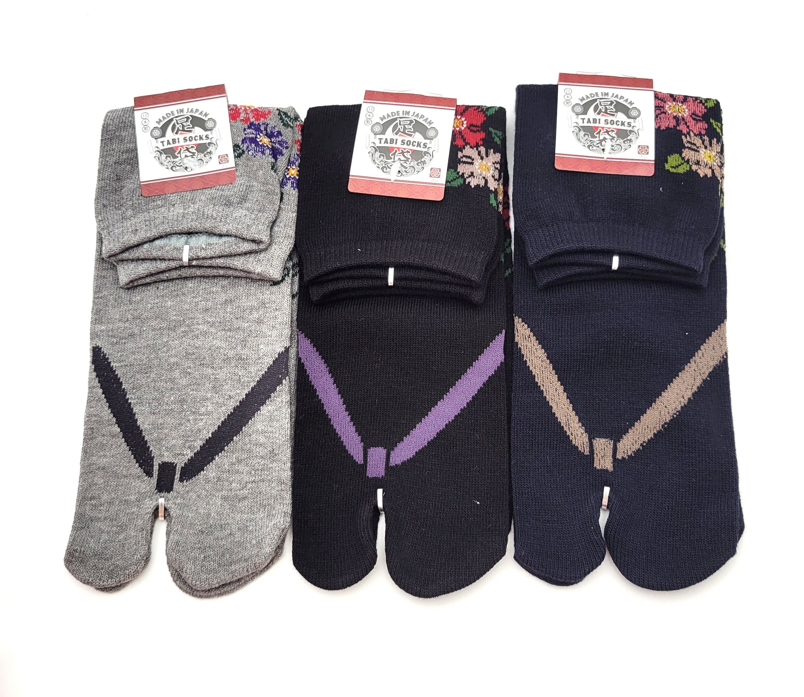 Japanische Tabi-Baumwollsocken – Geta-Blumenmuster – Größe 34–40