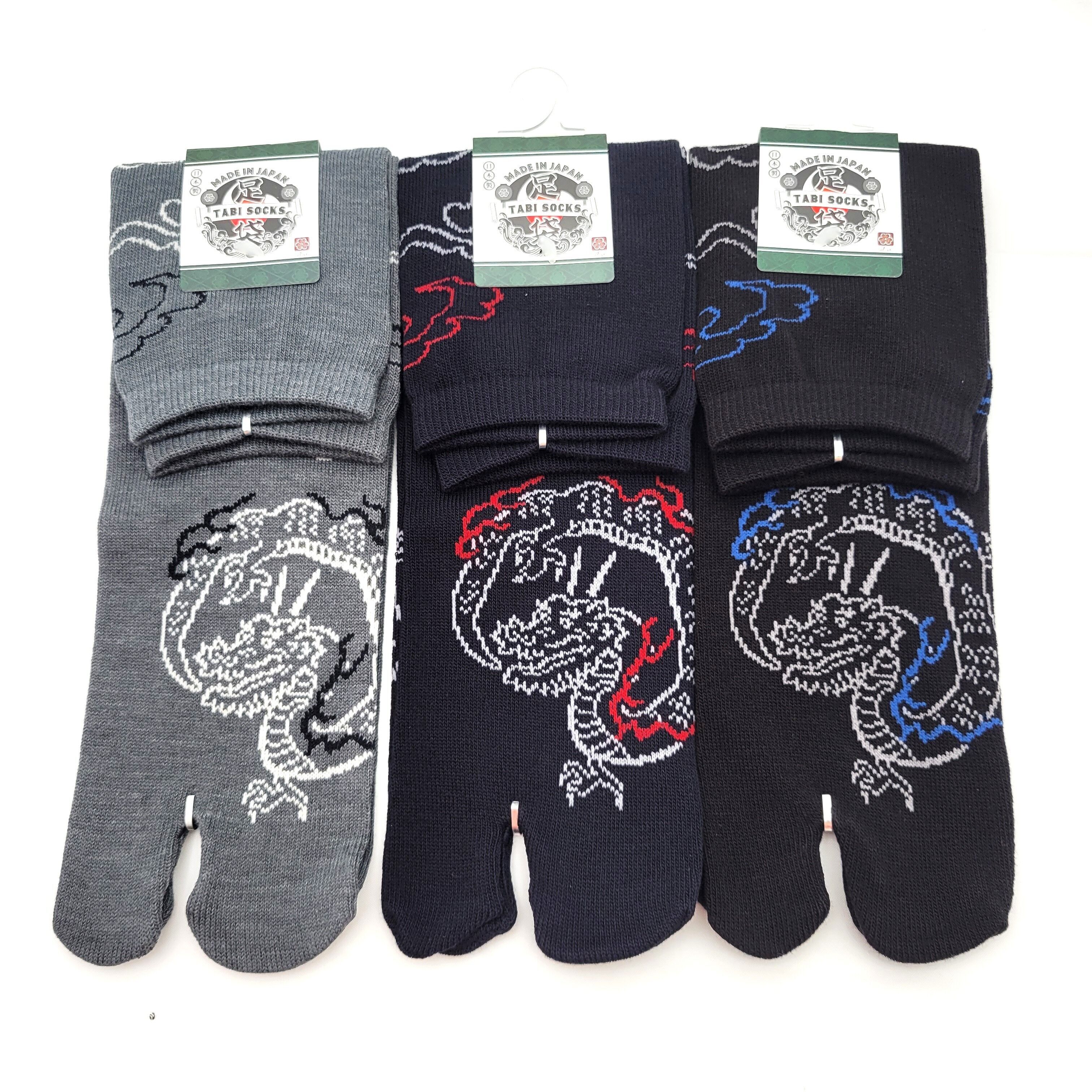 Japanische Tabi-Socken – Buntes Drachenmuster – Größe 40–45