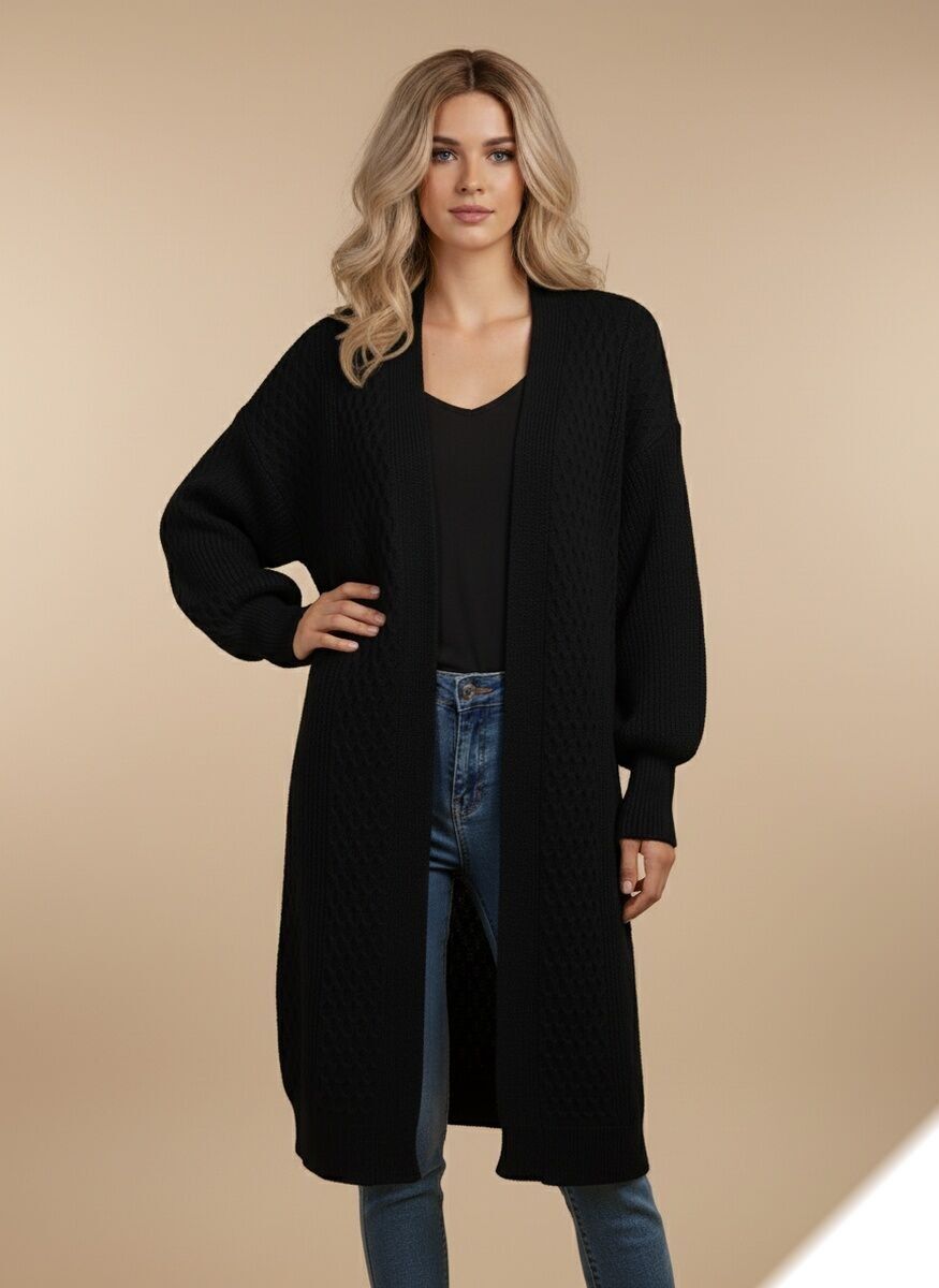 Cárdigan largo de lana con estampado de ochos - 1692 - Lusa Mode