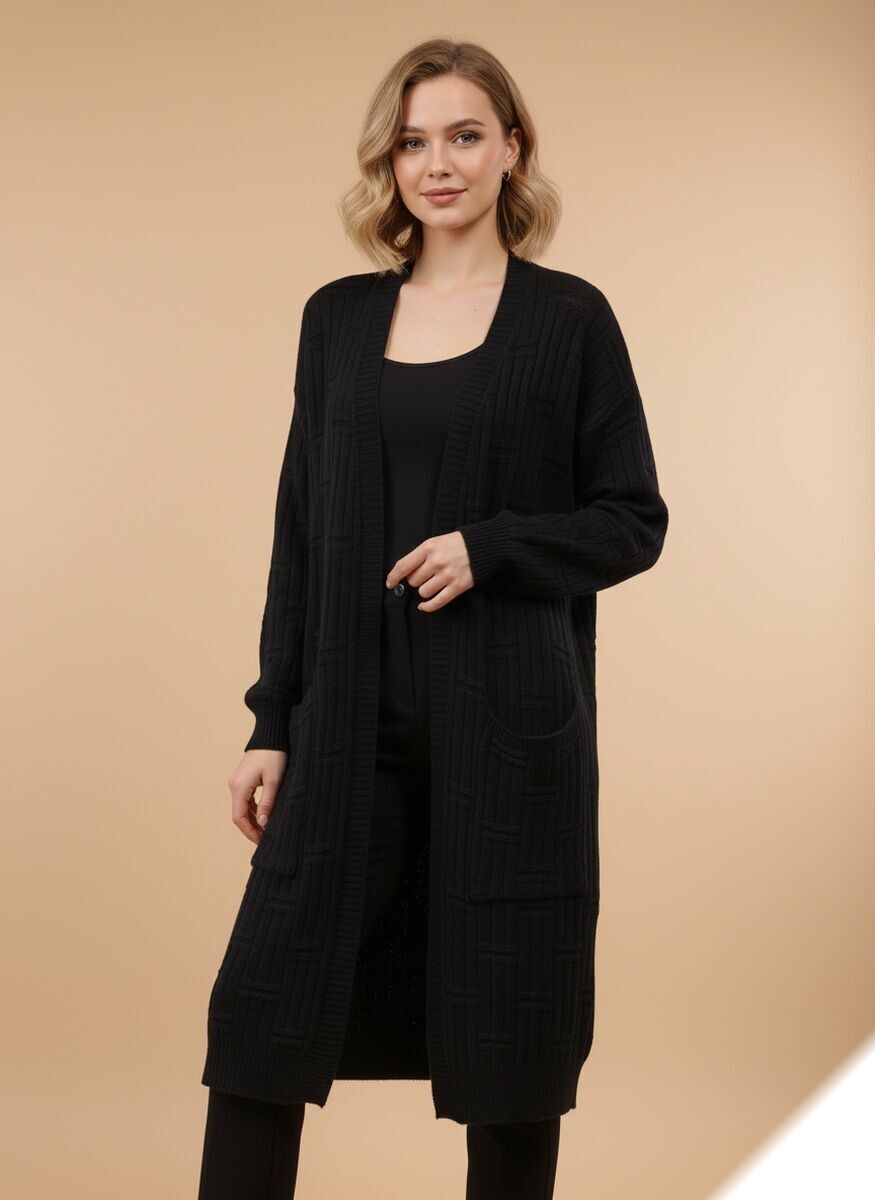 Lange Weste mit schlichtem Muster und Taschen - 1696 - Lusa Mode