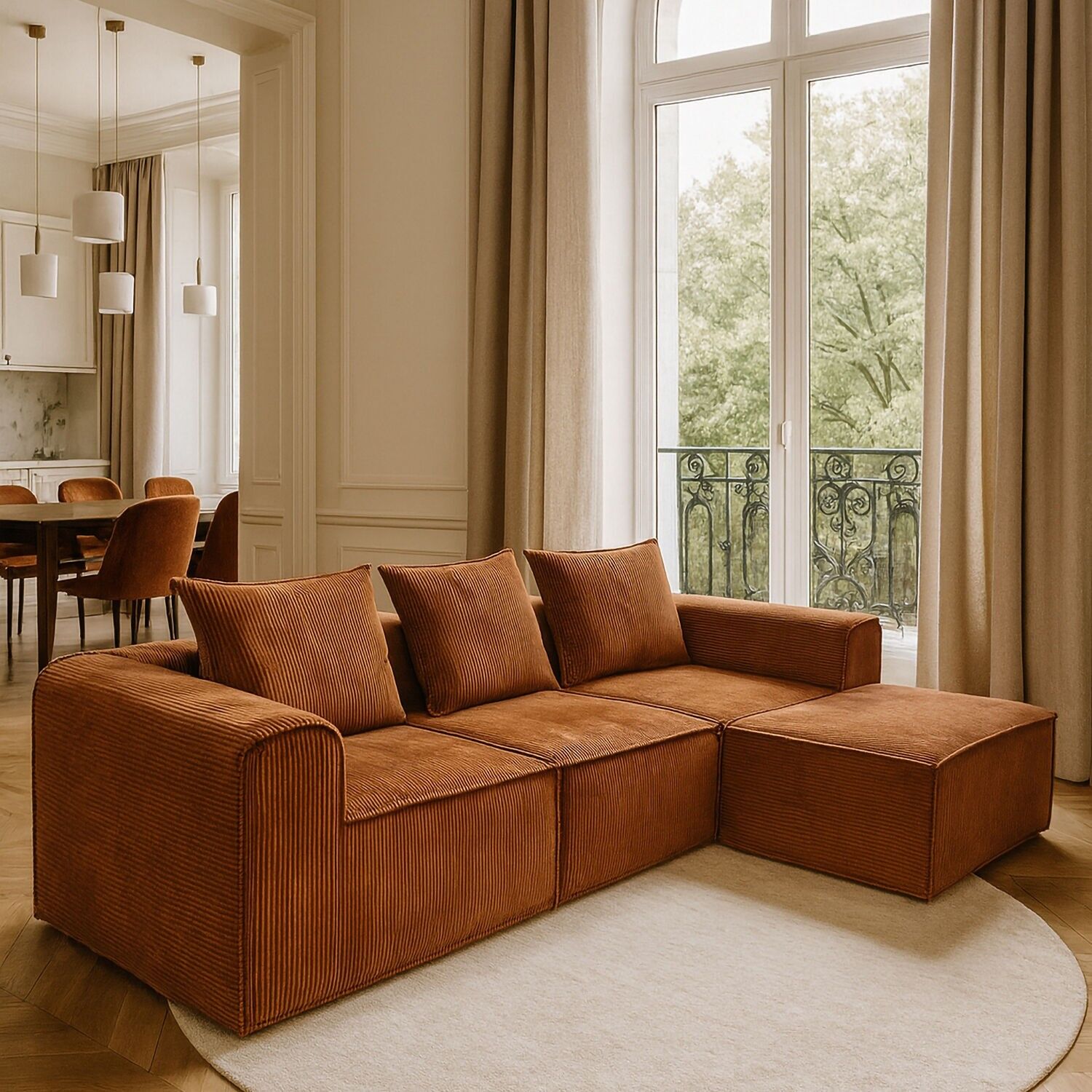 Compressed corner sofa in brick corduroy 270x170x58cm COCOON