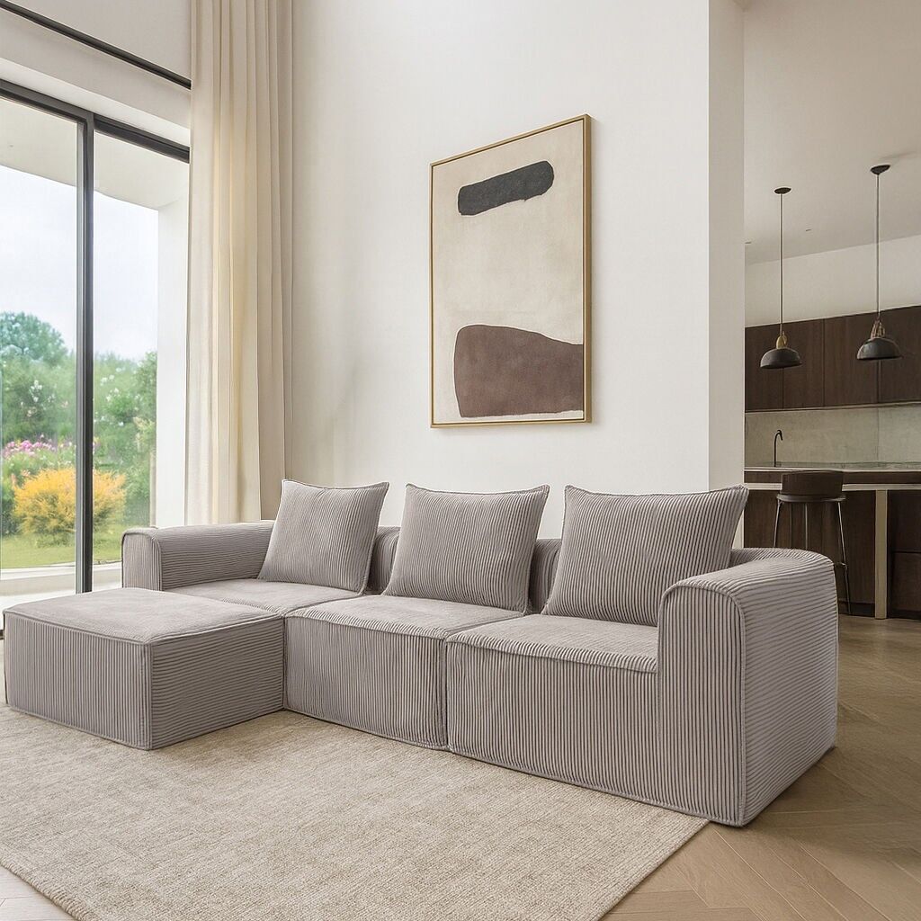 Compressed corner sofa in taupe corduroy 270x170x58cm COCOON