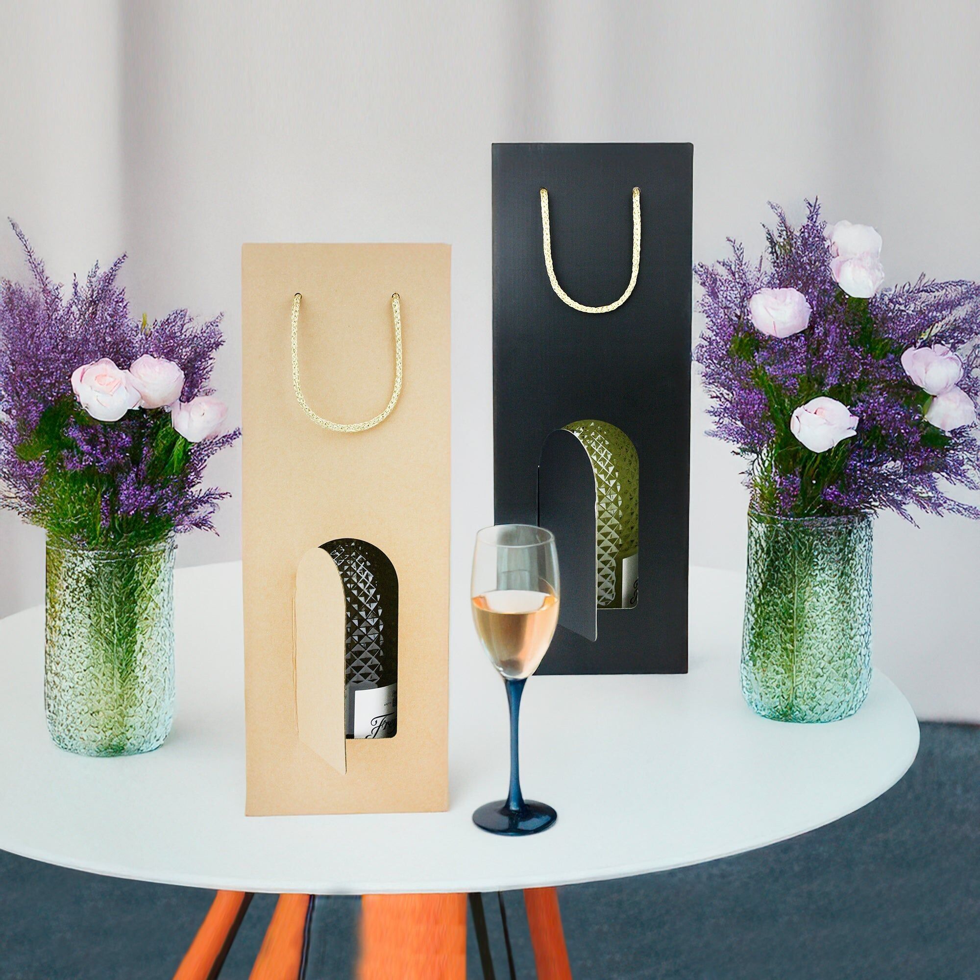 Bolsas de regalo Kraft para botellas con asa de cuerda y ventana - Paquete de 12 (colores disponibles)