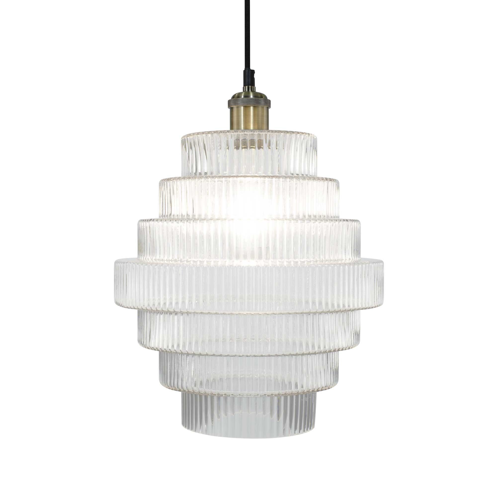 Challe Clear Ribbed Glass Pendant Light - Large Model