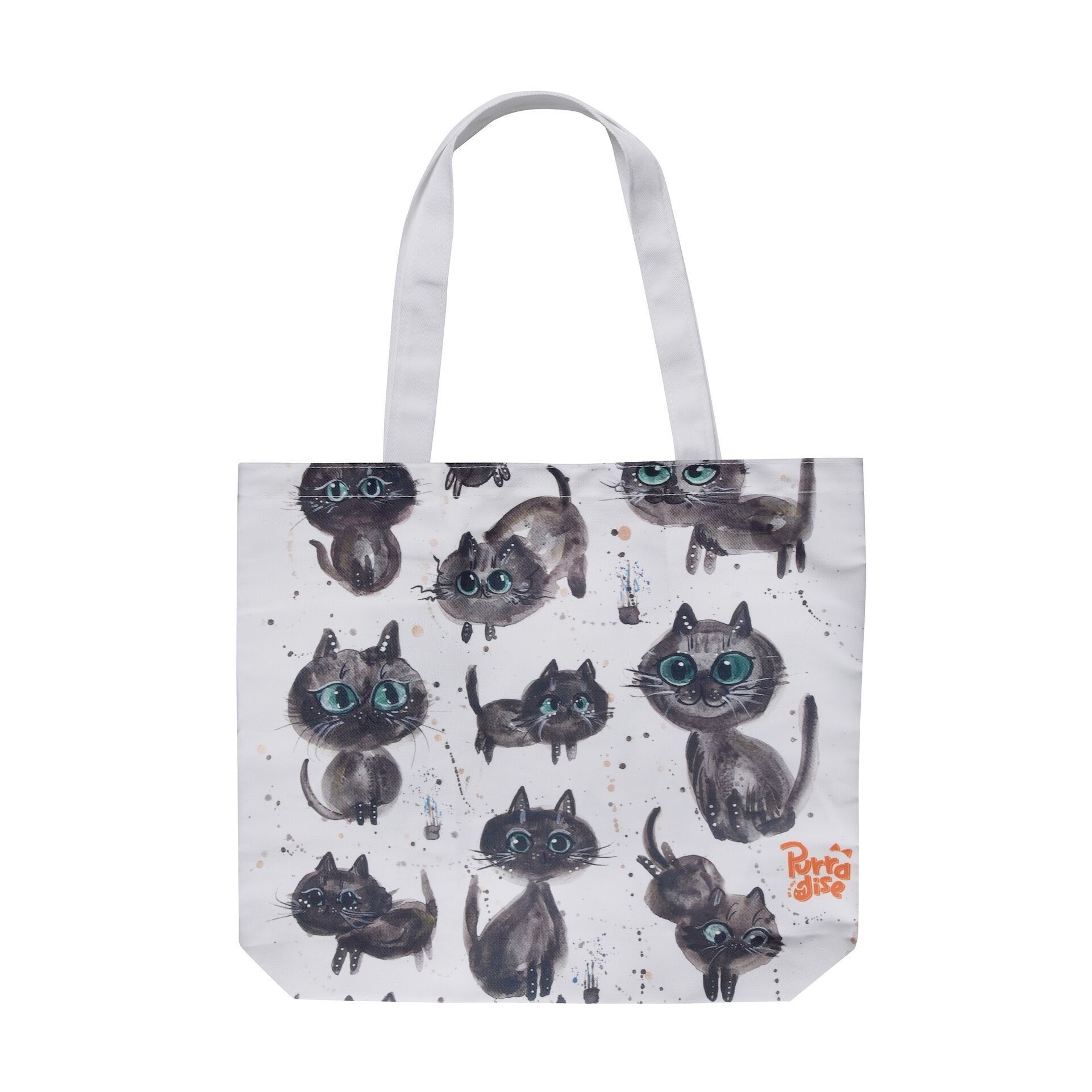 Einkaufstasche aus Segeltuch – Vollflächig bedruckte schwarze Katze auf beiden Seiten