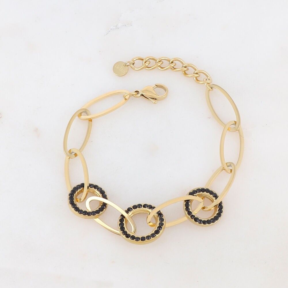 Bracelet maille multi-ovale, anneau et strass