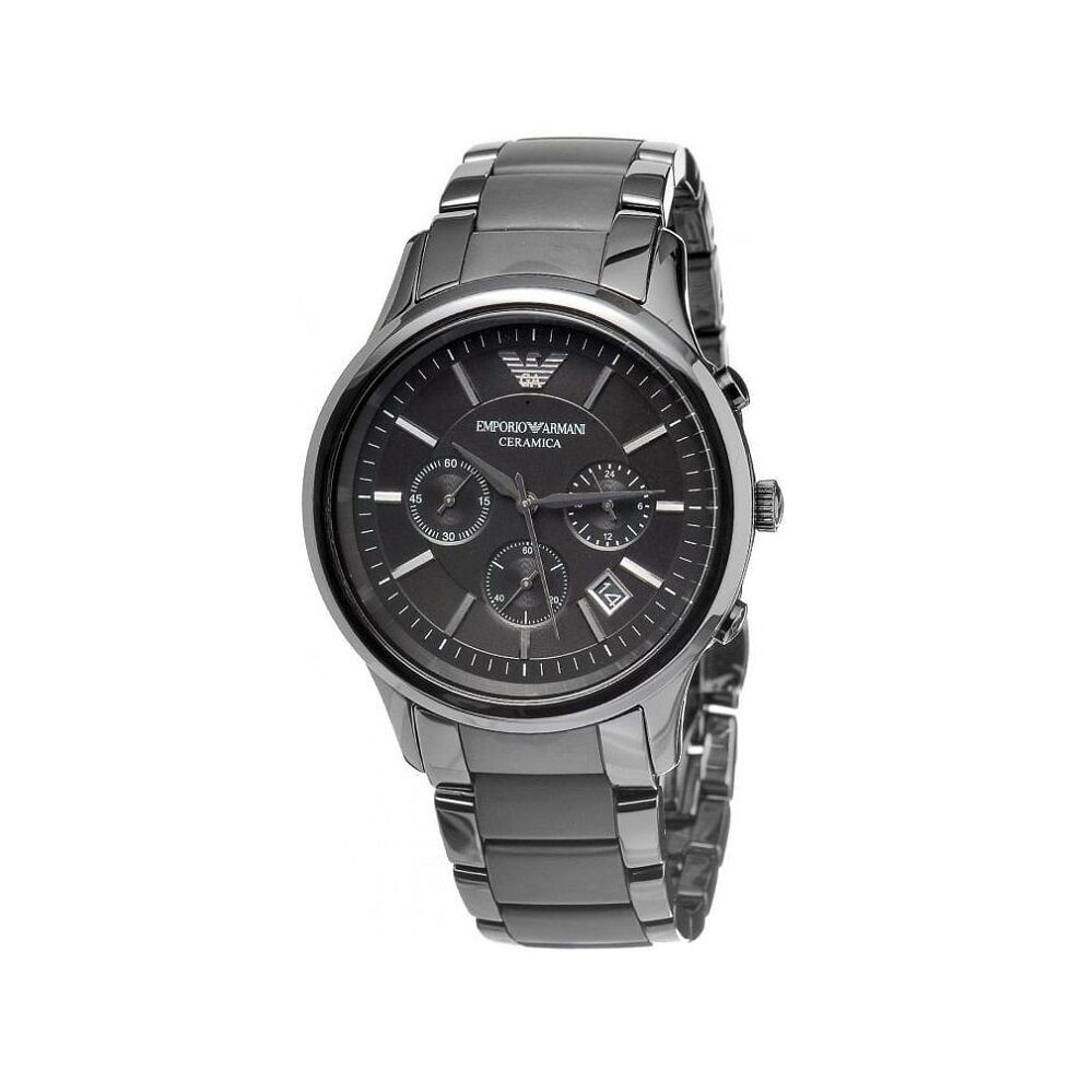 MONTRE HOMME EMPORIO ARMANI AR1452 ACIER INOXYDABLE AVEC BRACELET NOIR EN CÉRAMIQUE ET CADRAN NOIR AVEC BOÎTIER NOIR CHRONOGRAPHE