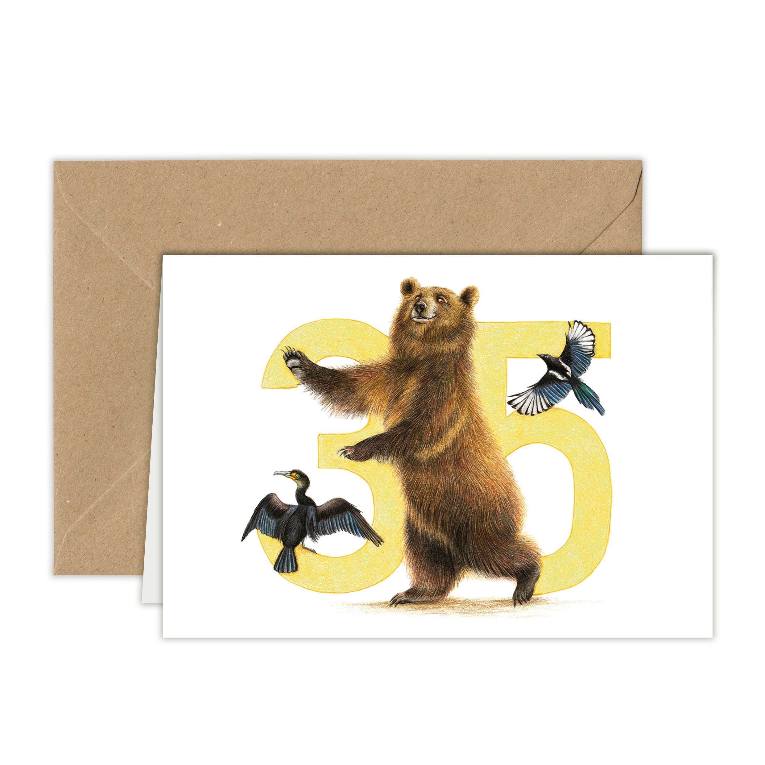 Biglietto di auguri per il compleanno, 35 anni, 35° anniversario, felice giornata dell'orso, biglietto di auguri per l'orso,