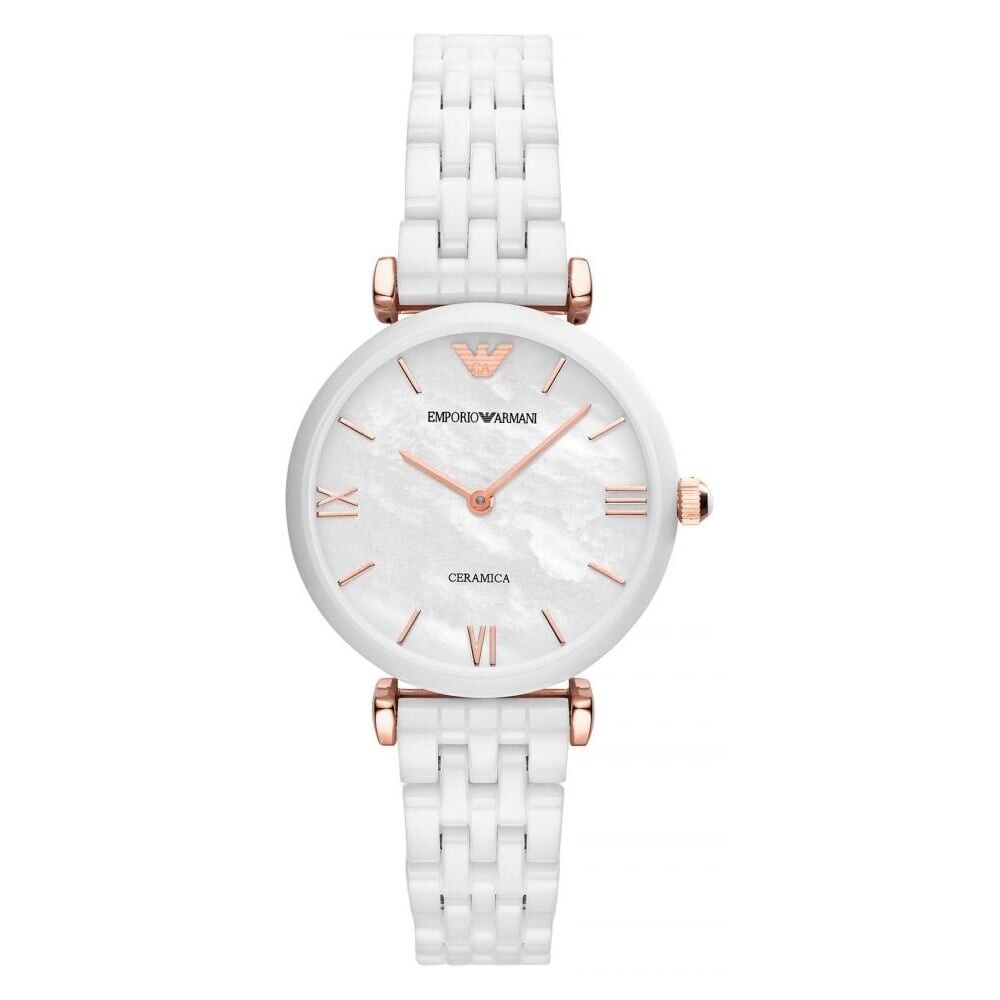 OROLOGIO DA DONNA EMPORIO ARMANI AR1486 CON CINTURINO BIANCO IN CERAMICA, QUADRANTE BIANCO E CASSA BIANCA AL QUARZO