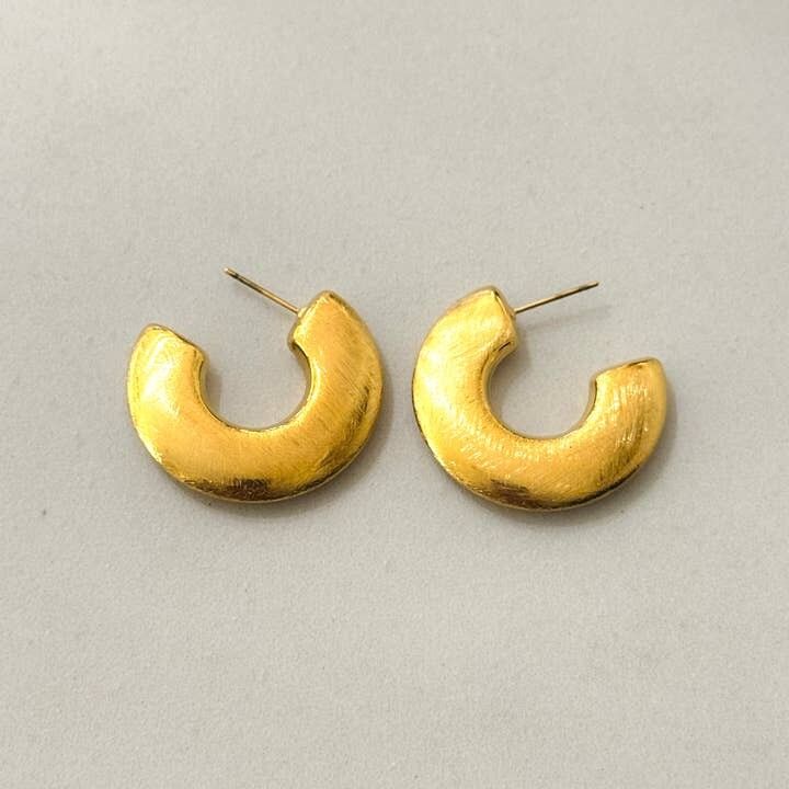 Flat Brushed Gold Hoop Earrings