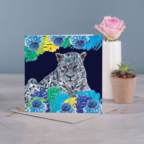 Blue Leopard Greetings Card