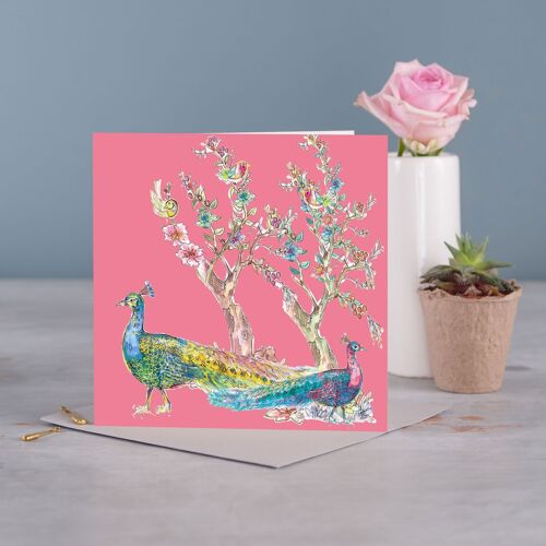 Pink Peacock Greetings Card