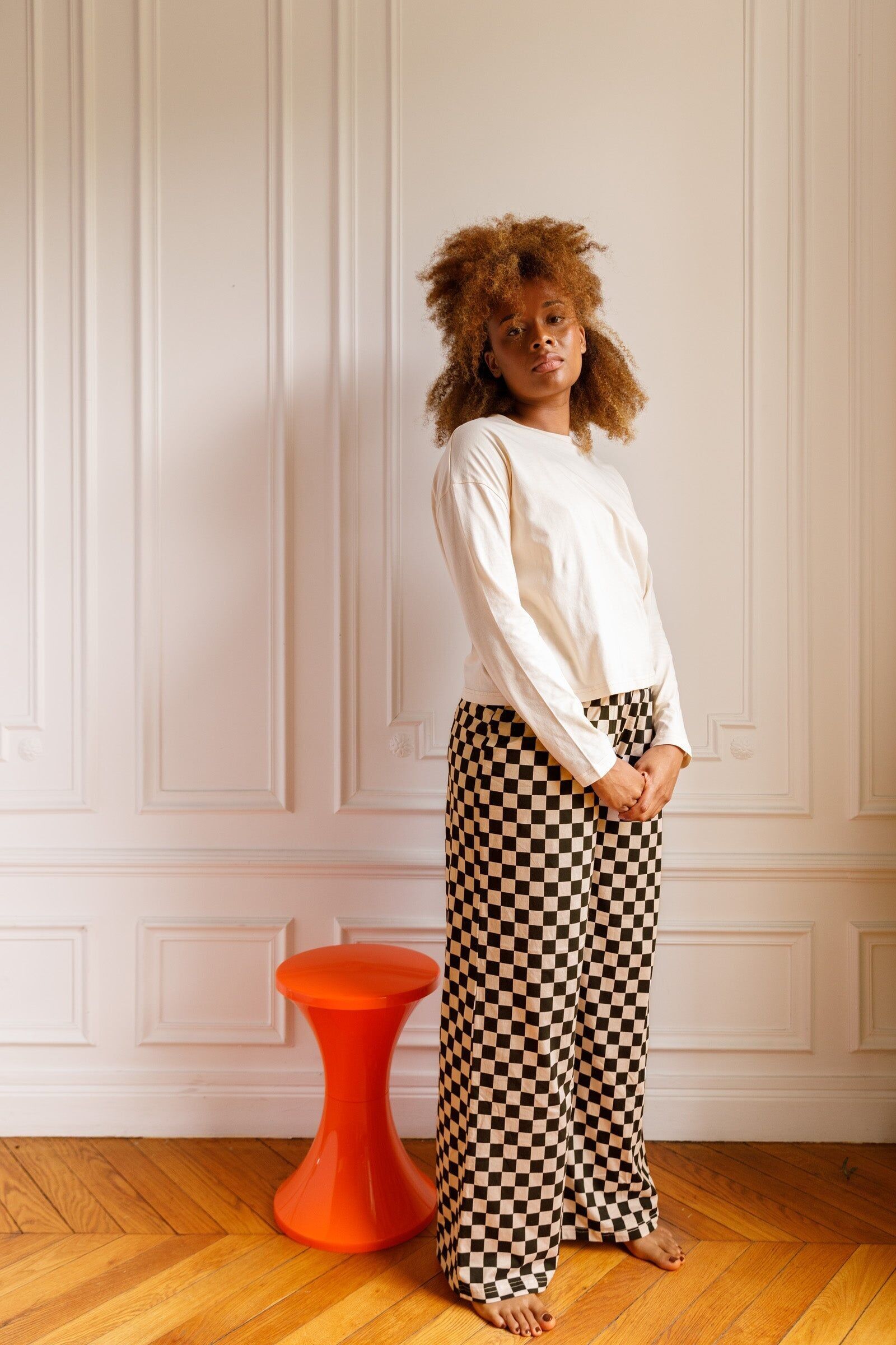 Pyjama Manches Longues Coton Bio - Damier Noir