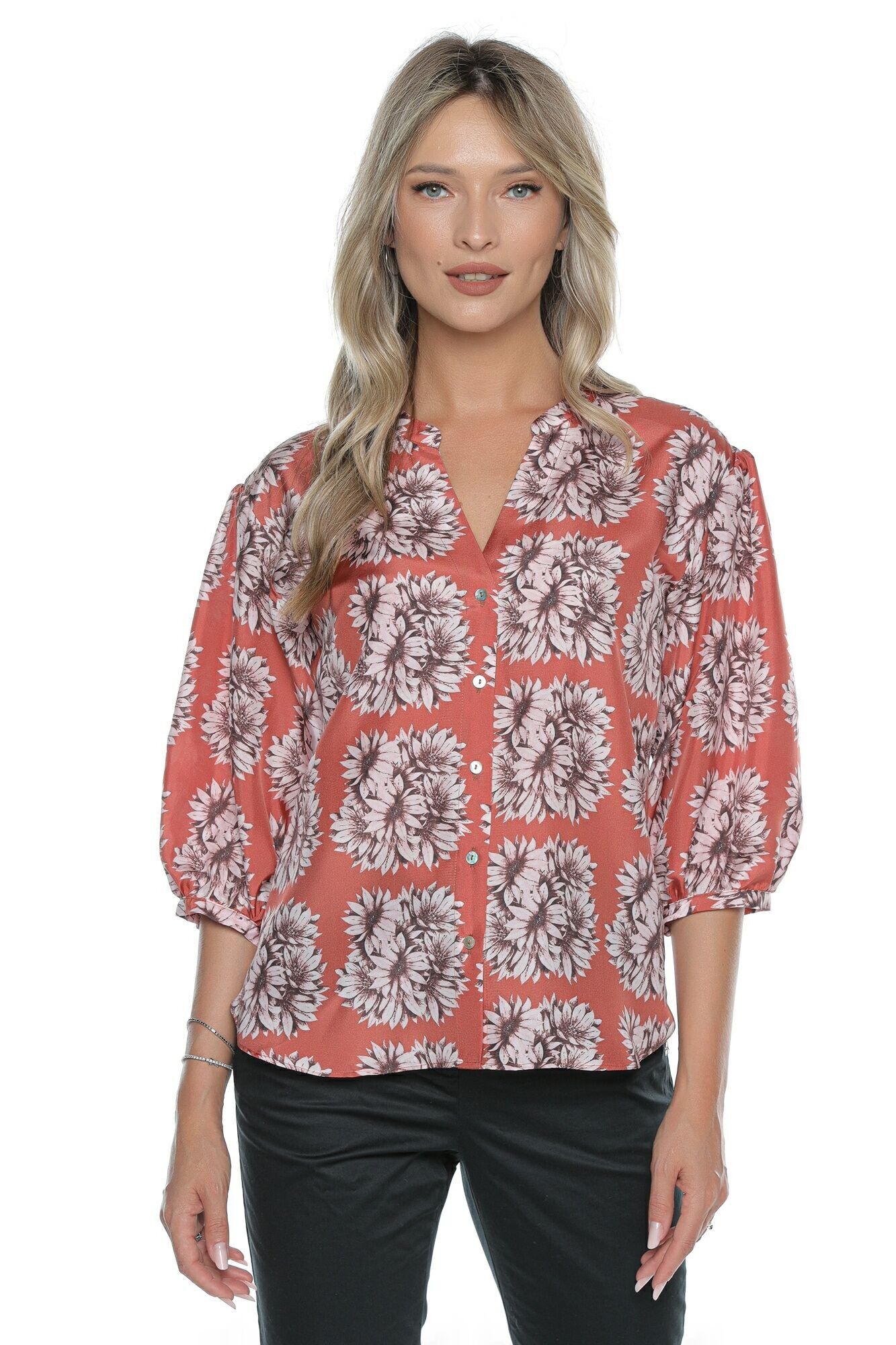 Bluse aus 100 % Seide – Sonia Rubinrot