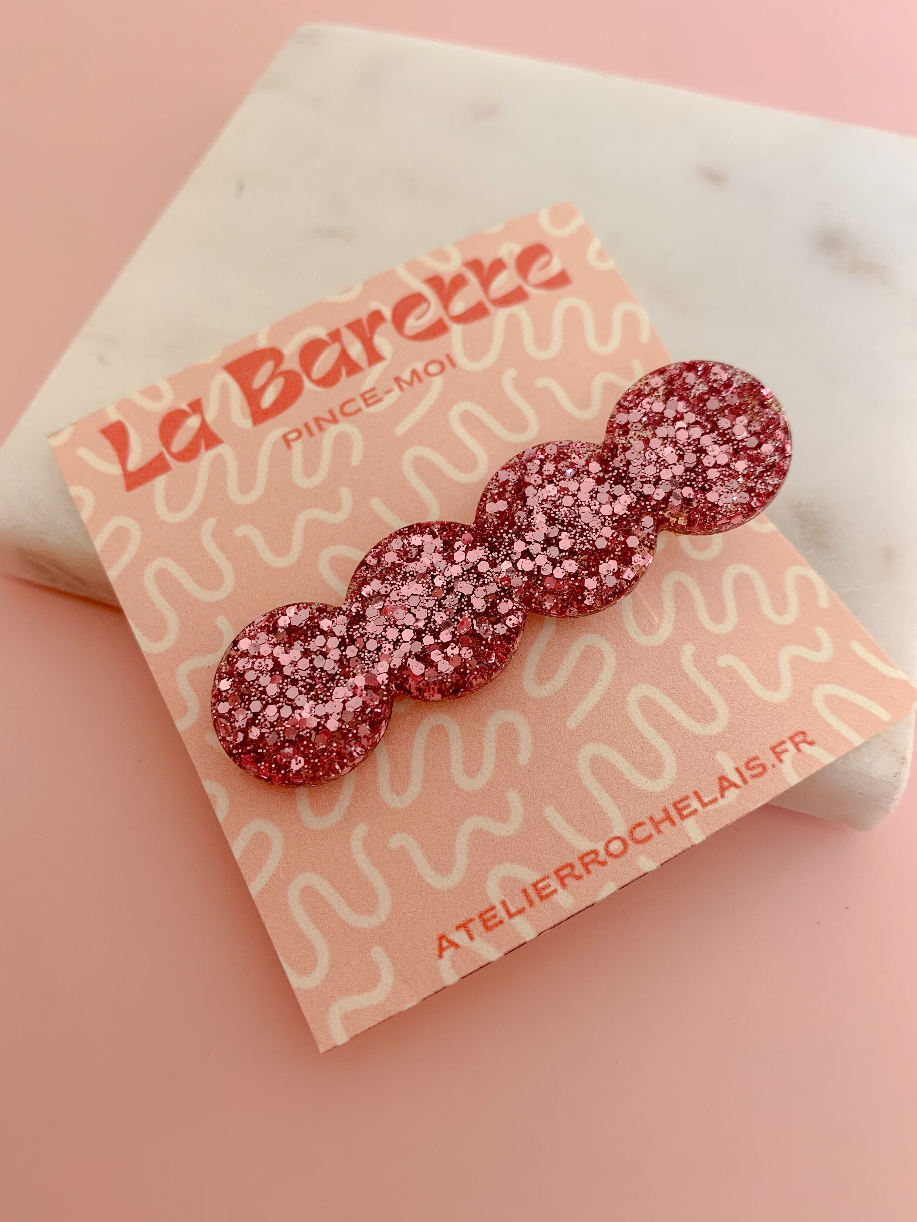 Pink Glitter Barrettes - Resin
