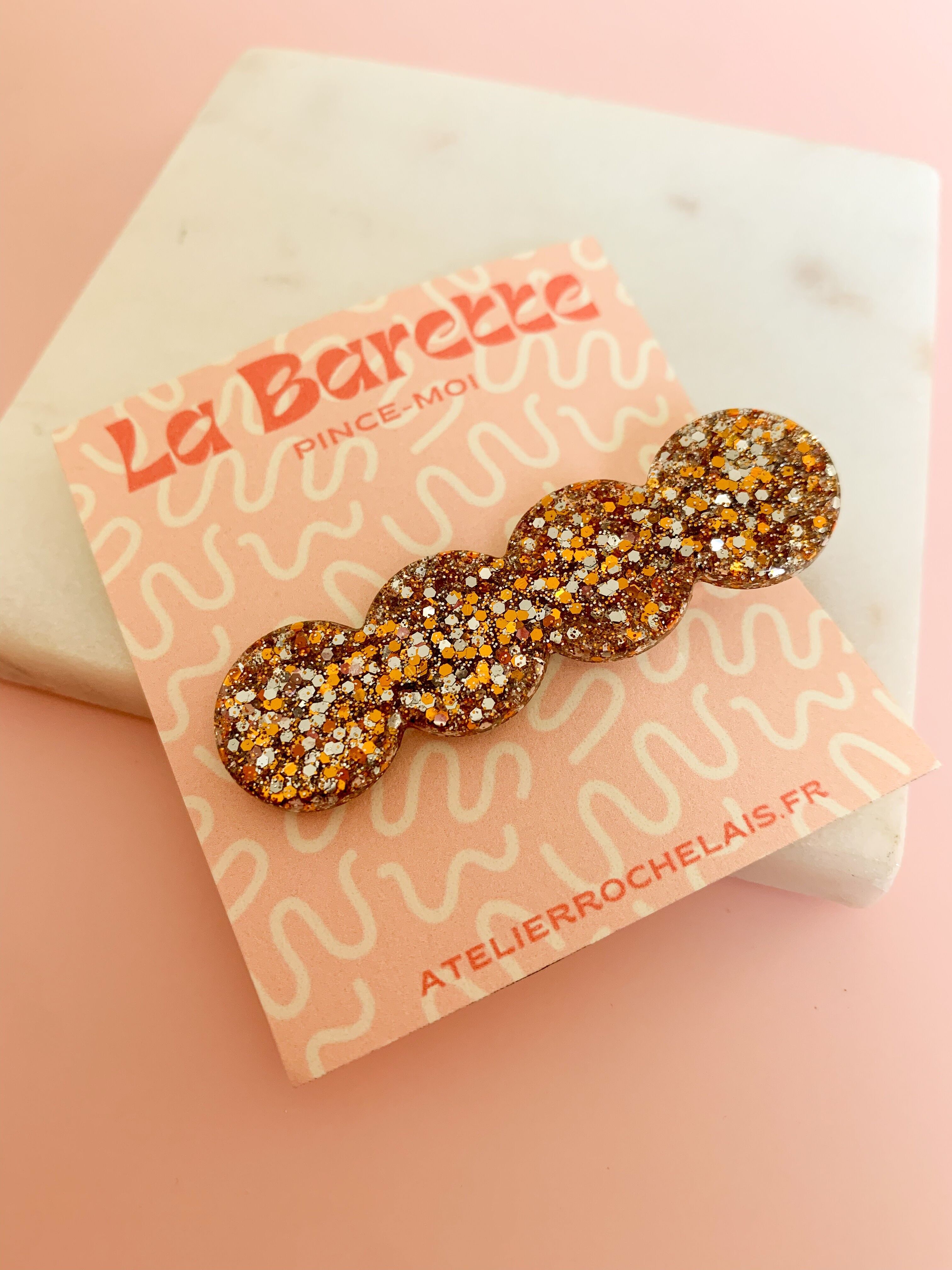 Gold and silver glitter barrette - Resin