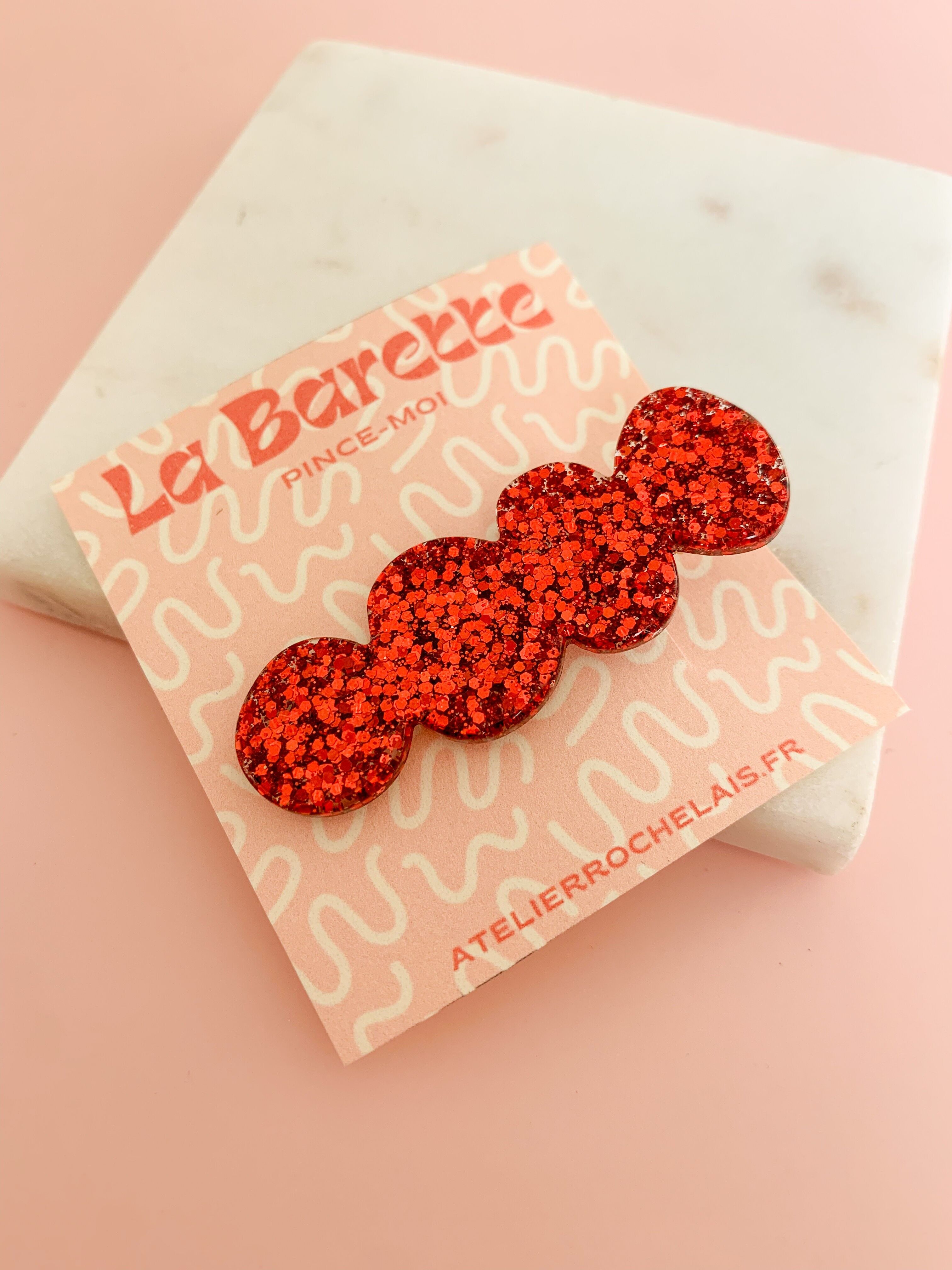 Red glitter barrette, original shape