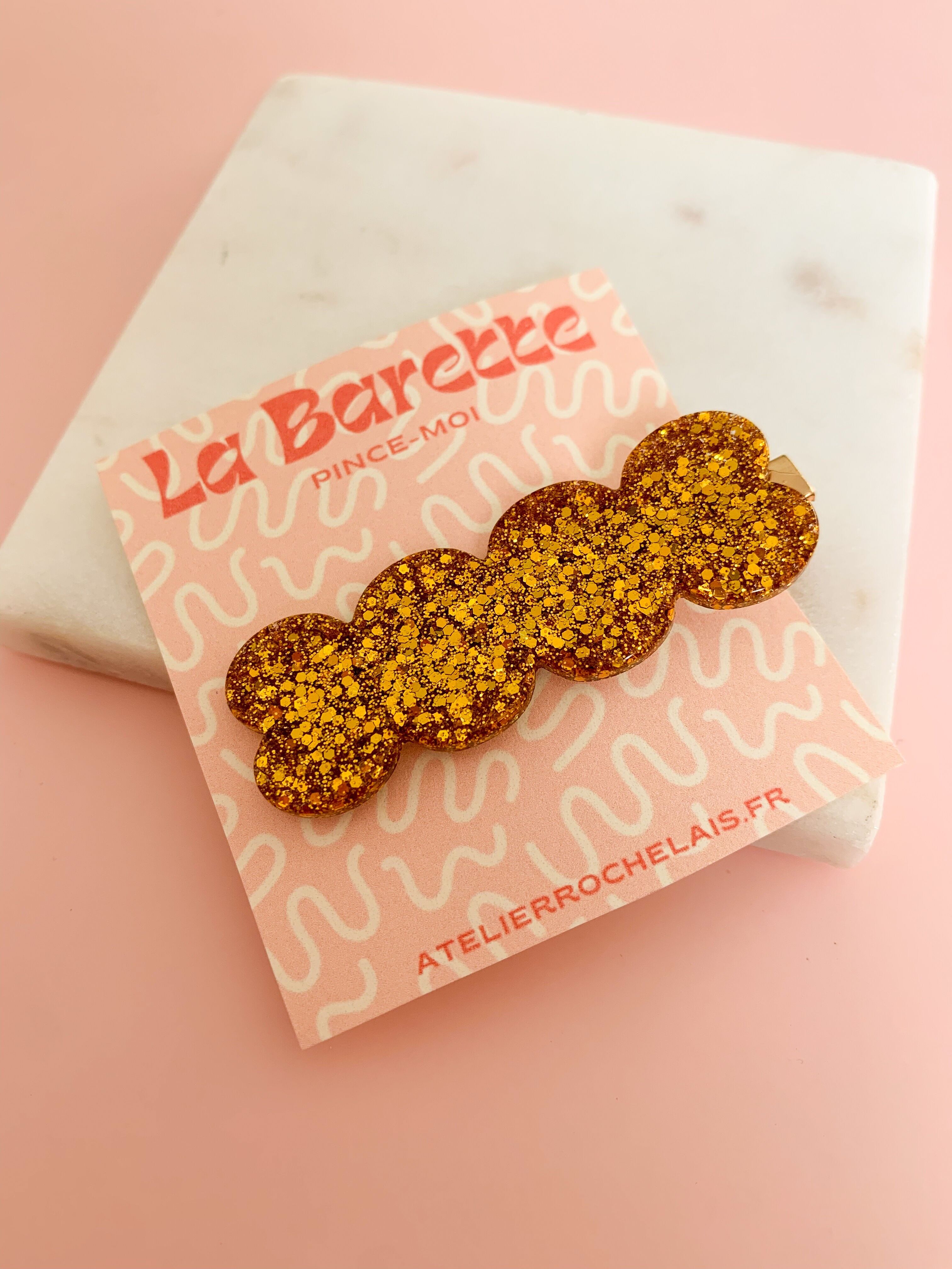 Orange glitter barrette - Resin