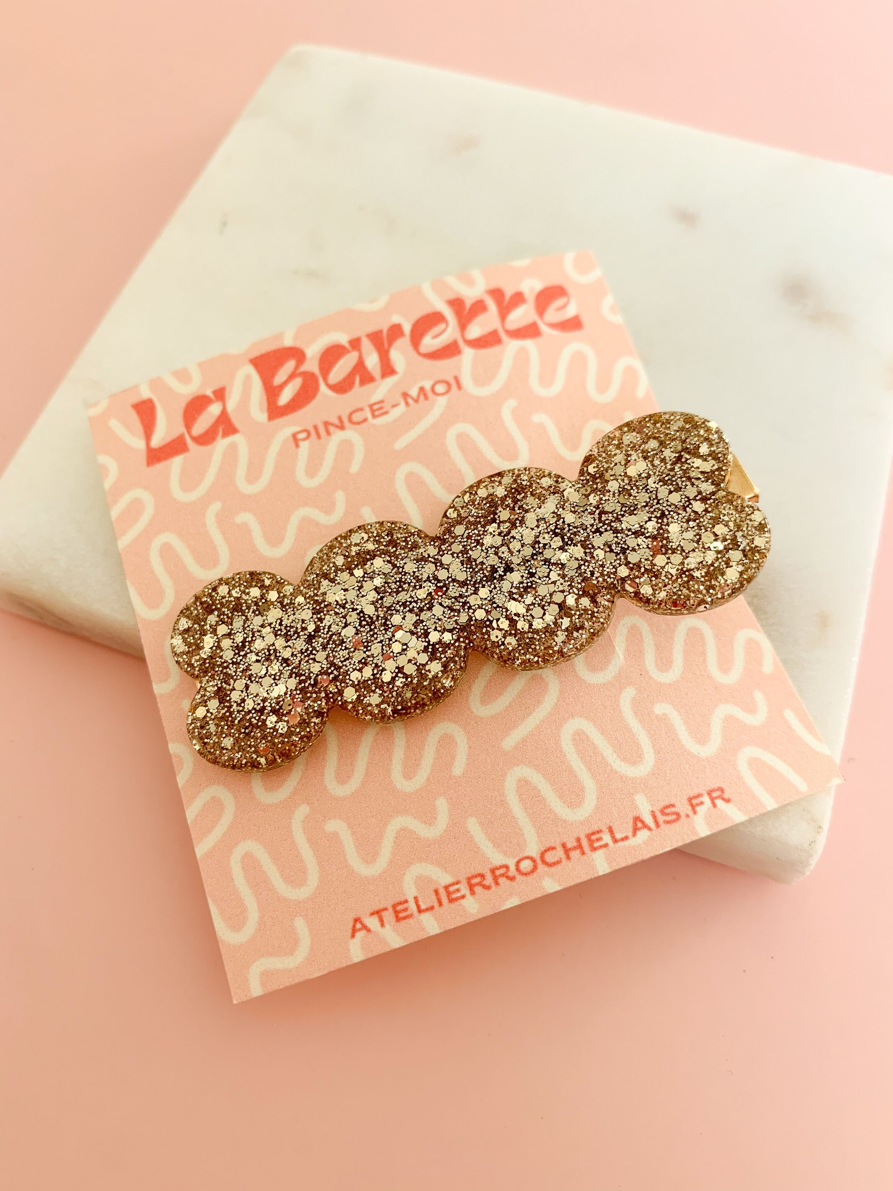 Gold glitter barrette - Handmade
