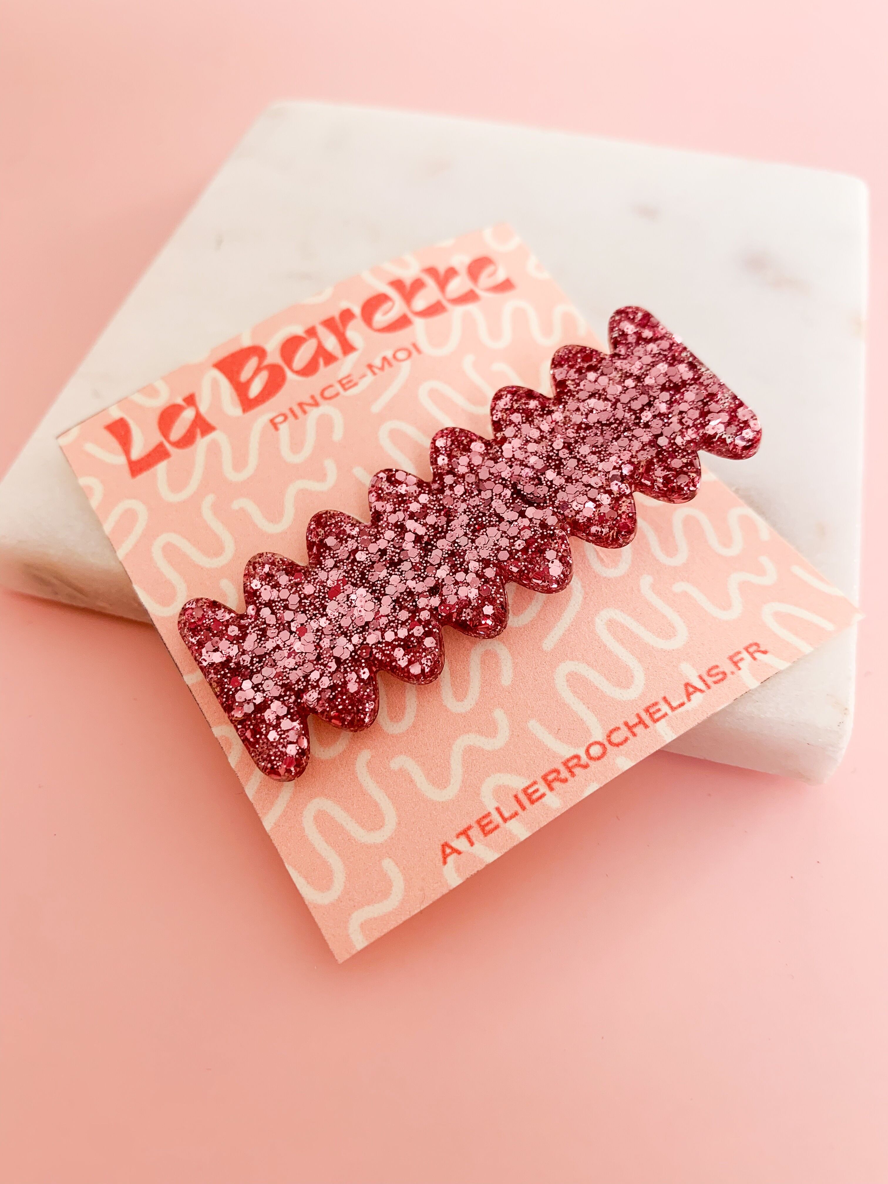 Glitter Barrettes - Pink - Handmade