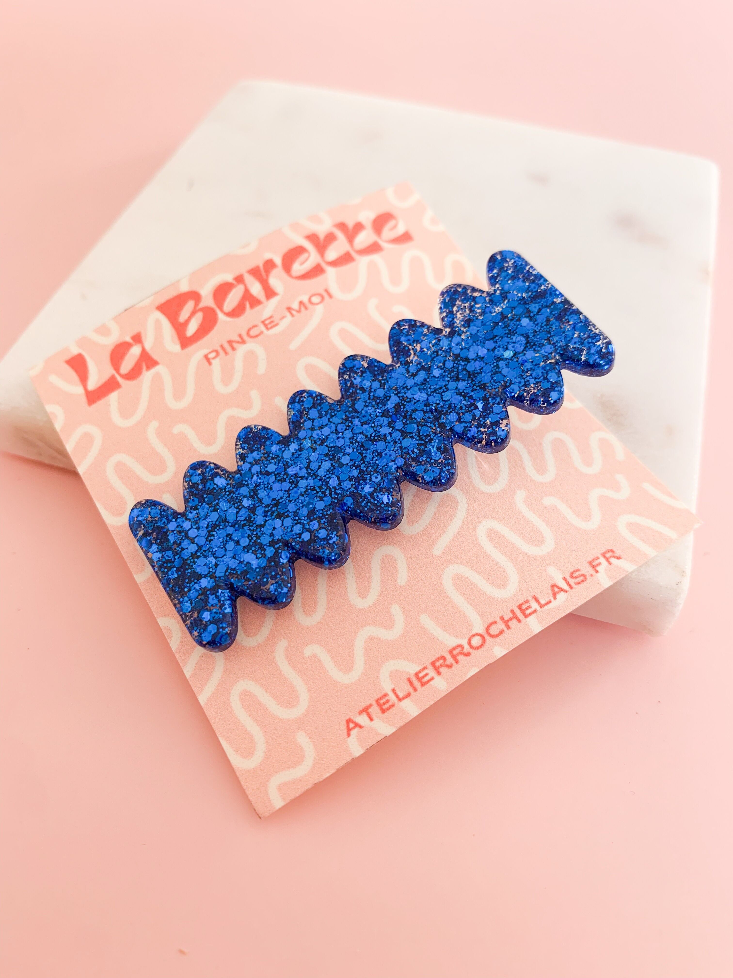 Electric blue resin barrette - Handmade