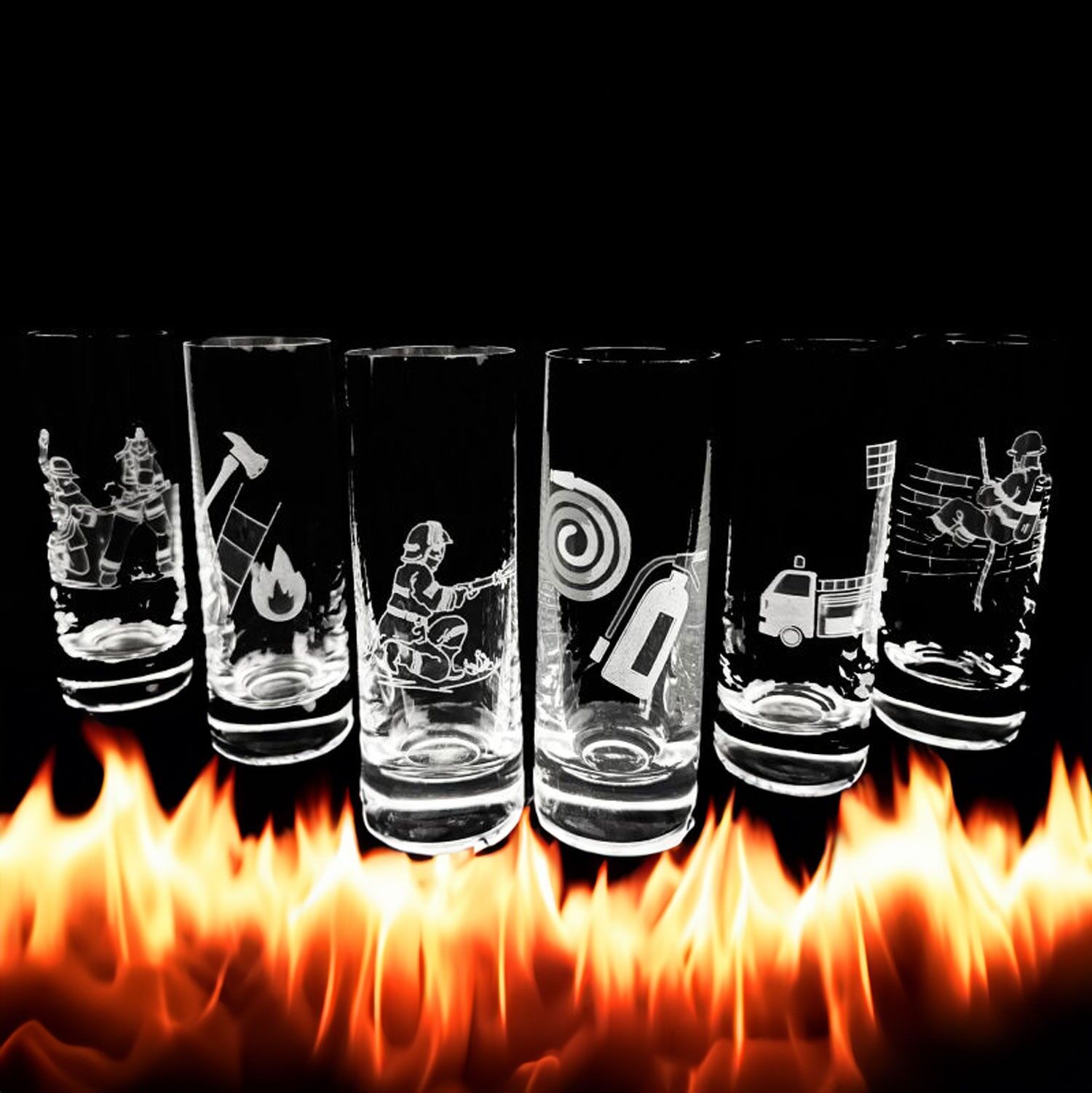 6 bicchierini con motivi dei vigili del fuoco | 50 ml | in cristallo