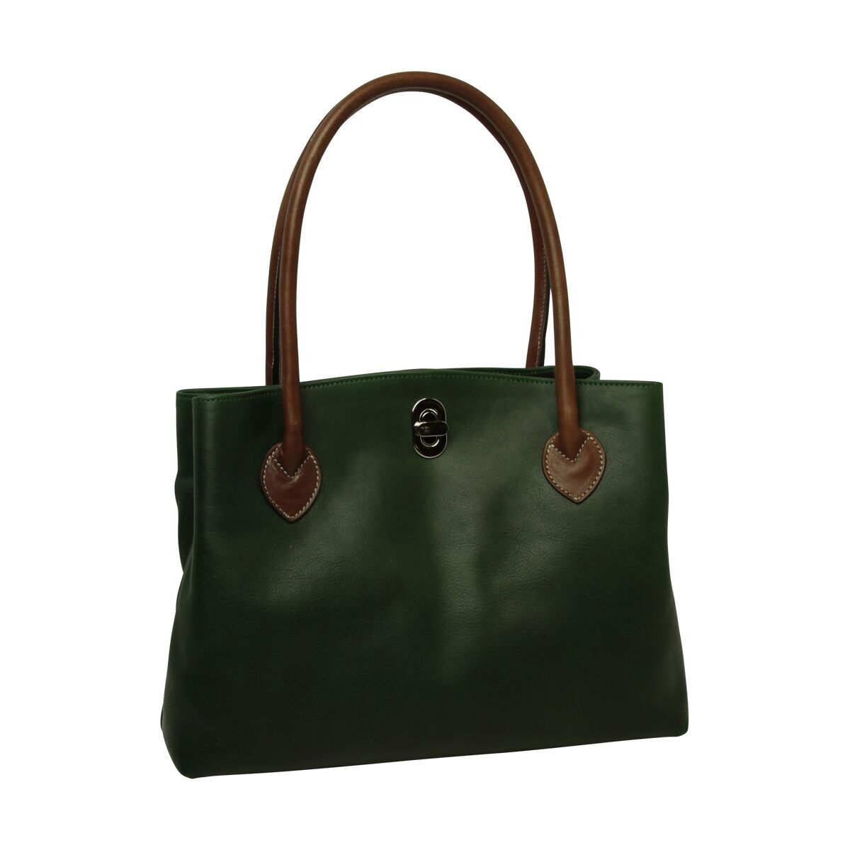 ZWEIFARBIGE DAMENTASCHE MIT DOPPELHENKELN AUS VOLLNARBLEDER - GRÜN