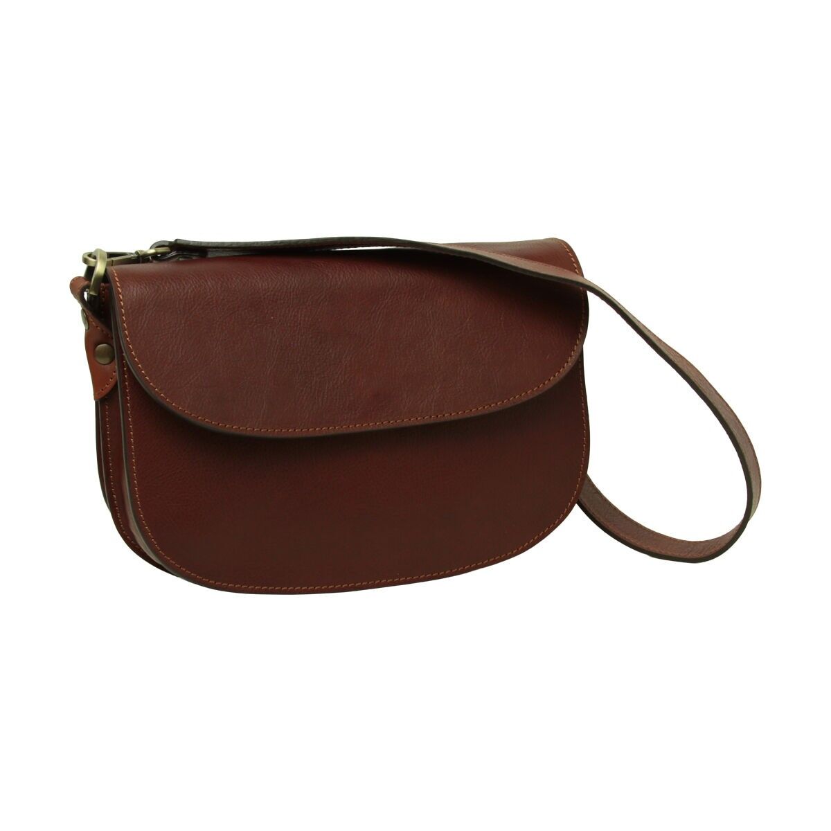 Zweiseitige Umhängetasche aus vollnarbigem Kalbsleder – Mahagoni