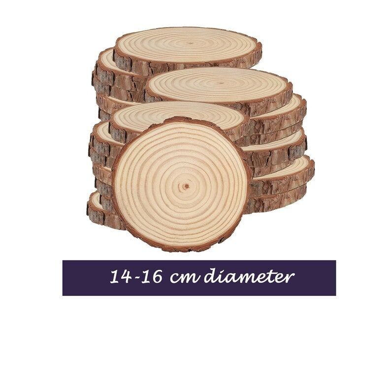 Rustic Wood Slice Cake Stand: Natural Wood Wedding Table Centerpiece (14-16cm)