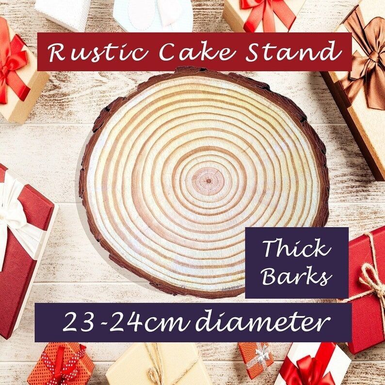 Rustic Wood Slice Cake Stand: Thick Barks Large Tree Slice Centerpiece (23-24cm)