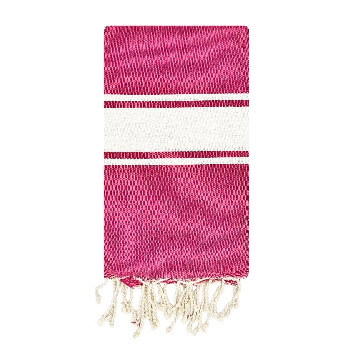 Fouta de plage 1mx2m Koh Lipe Fuschia en coton recyclé tissage plat