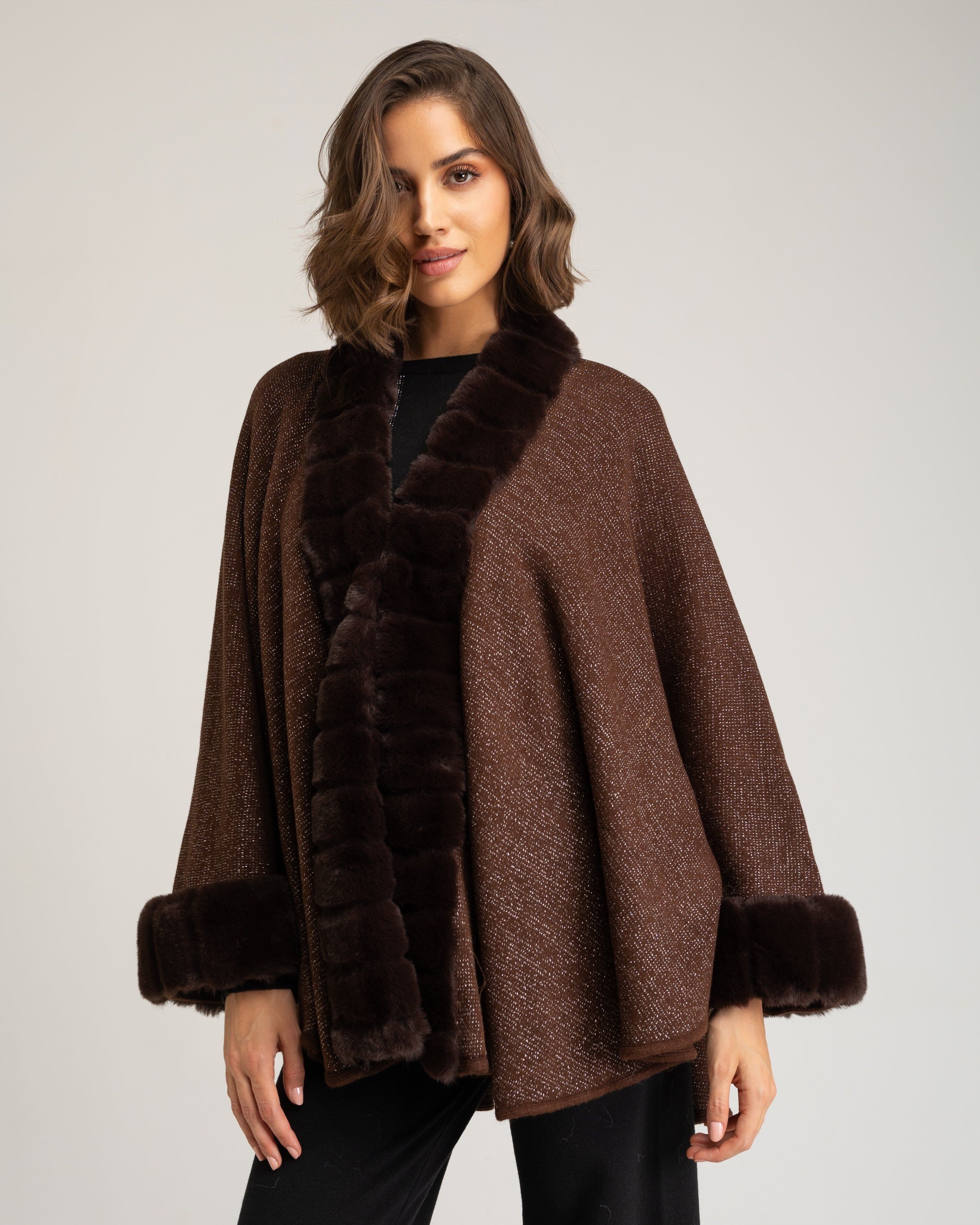 Poncho di pelliccia marrone Loren