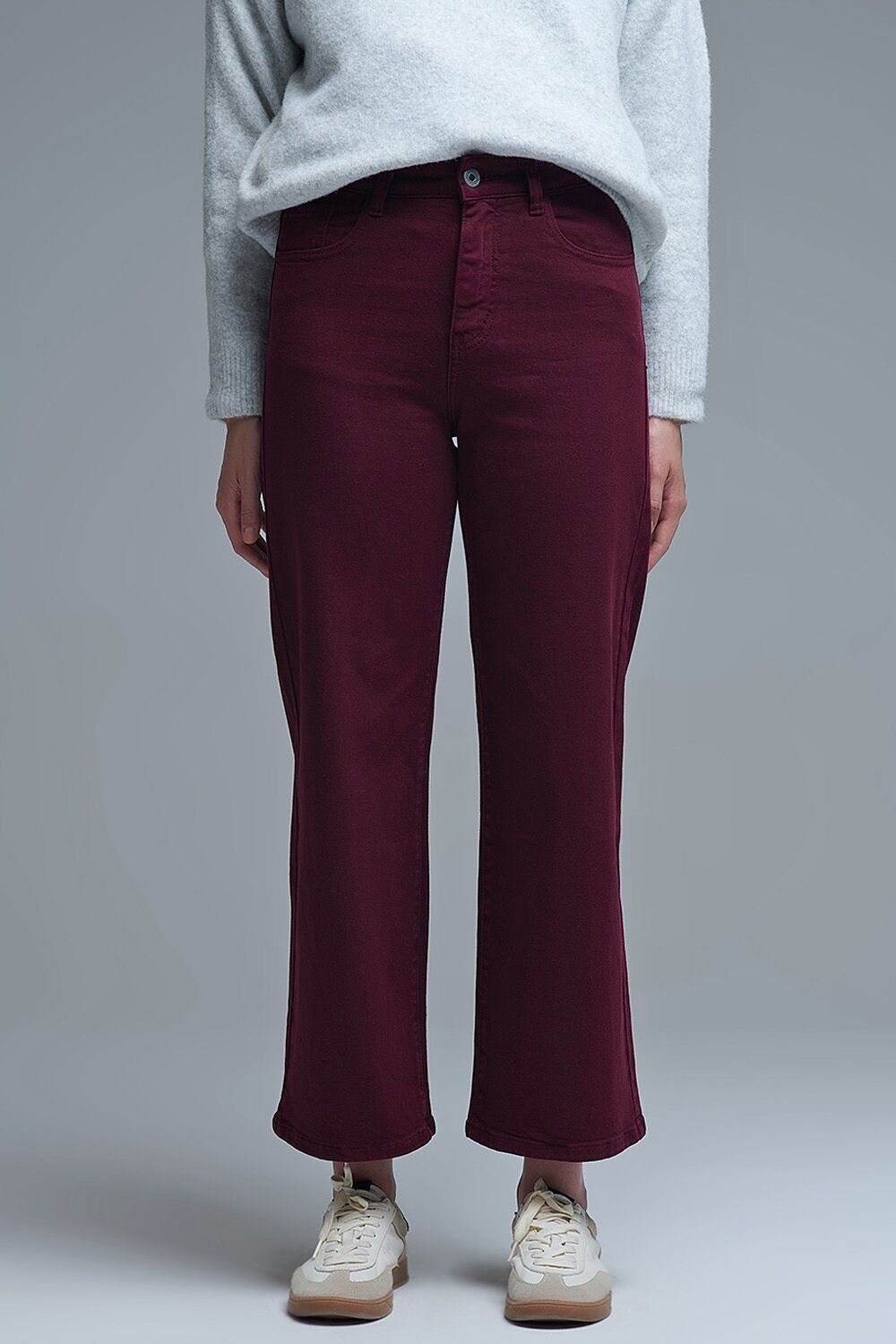 Jeans a gamba larga cropped color bordeaux