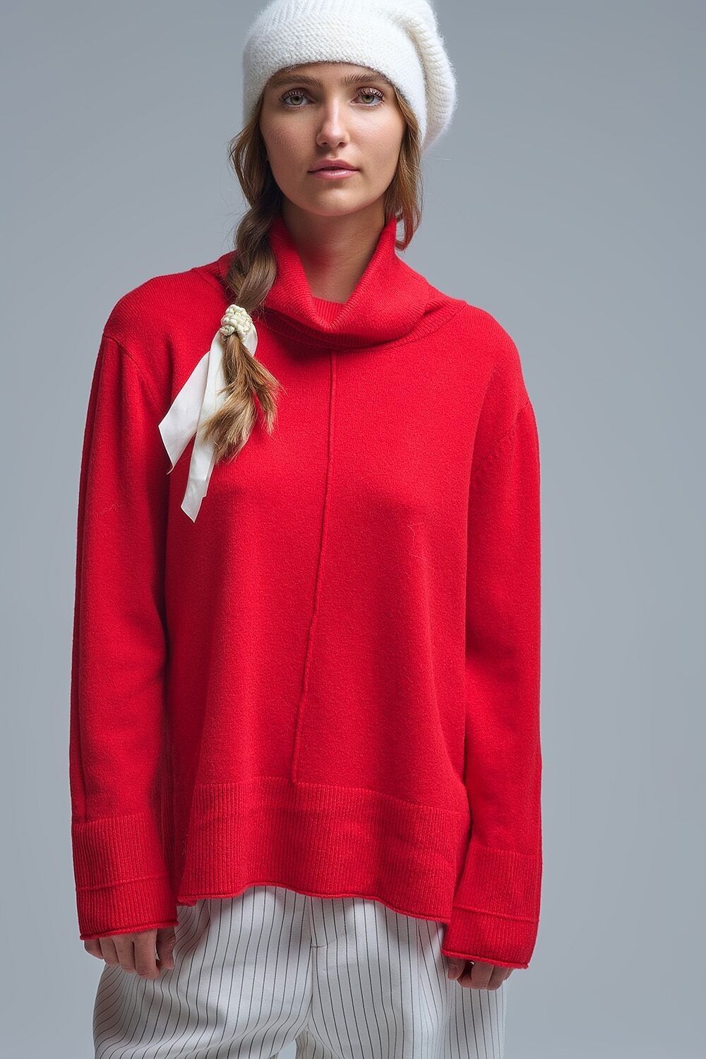 Maglione oversize a collo alto rosso