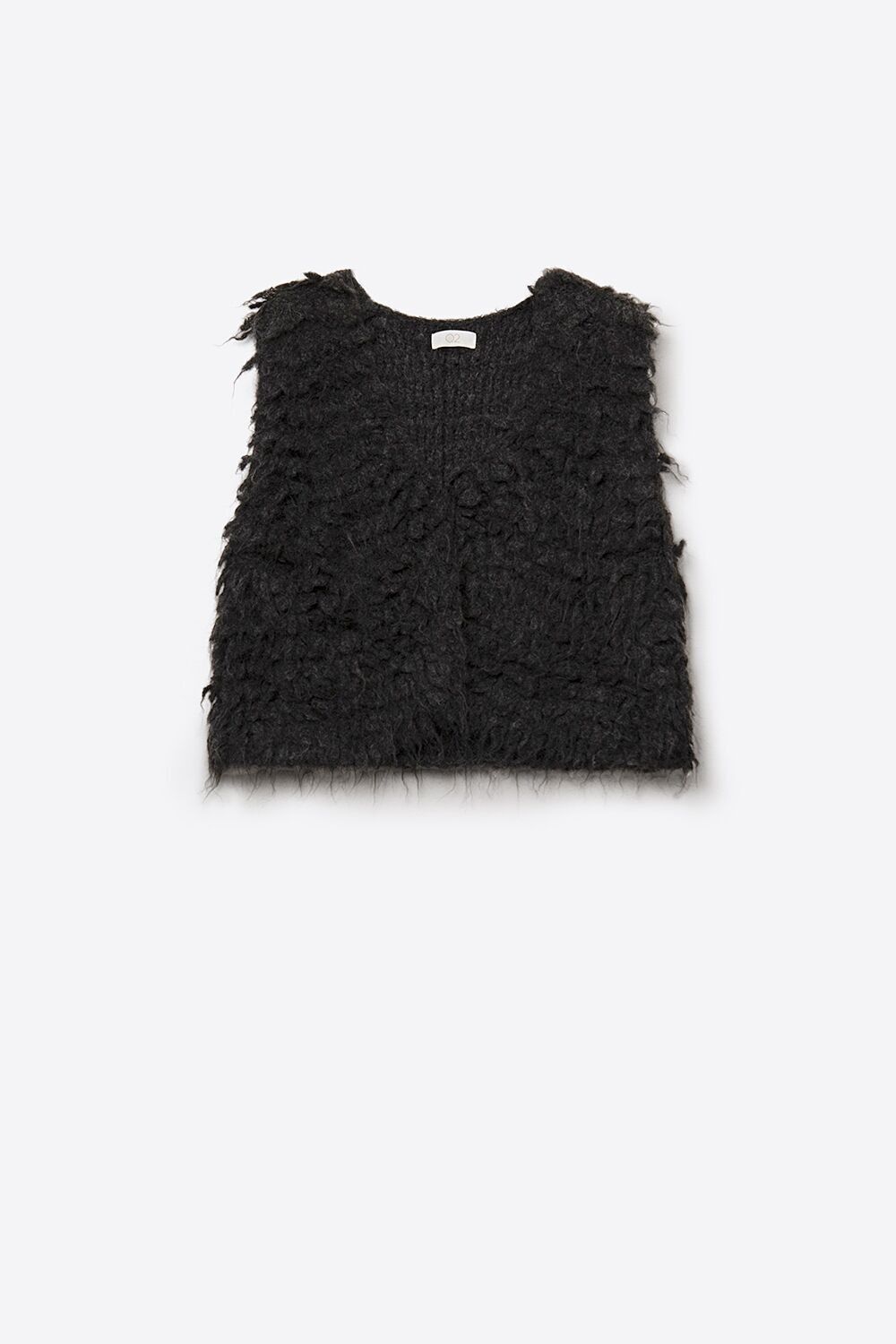Lussuoso gilet con texture a pelo lungo nero