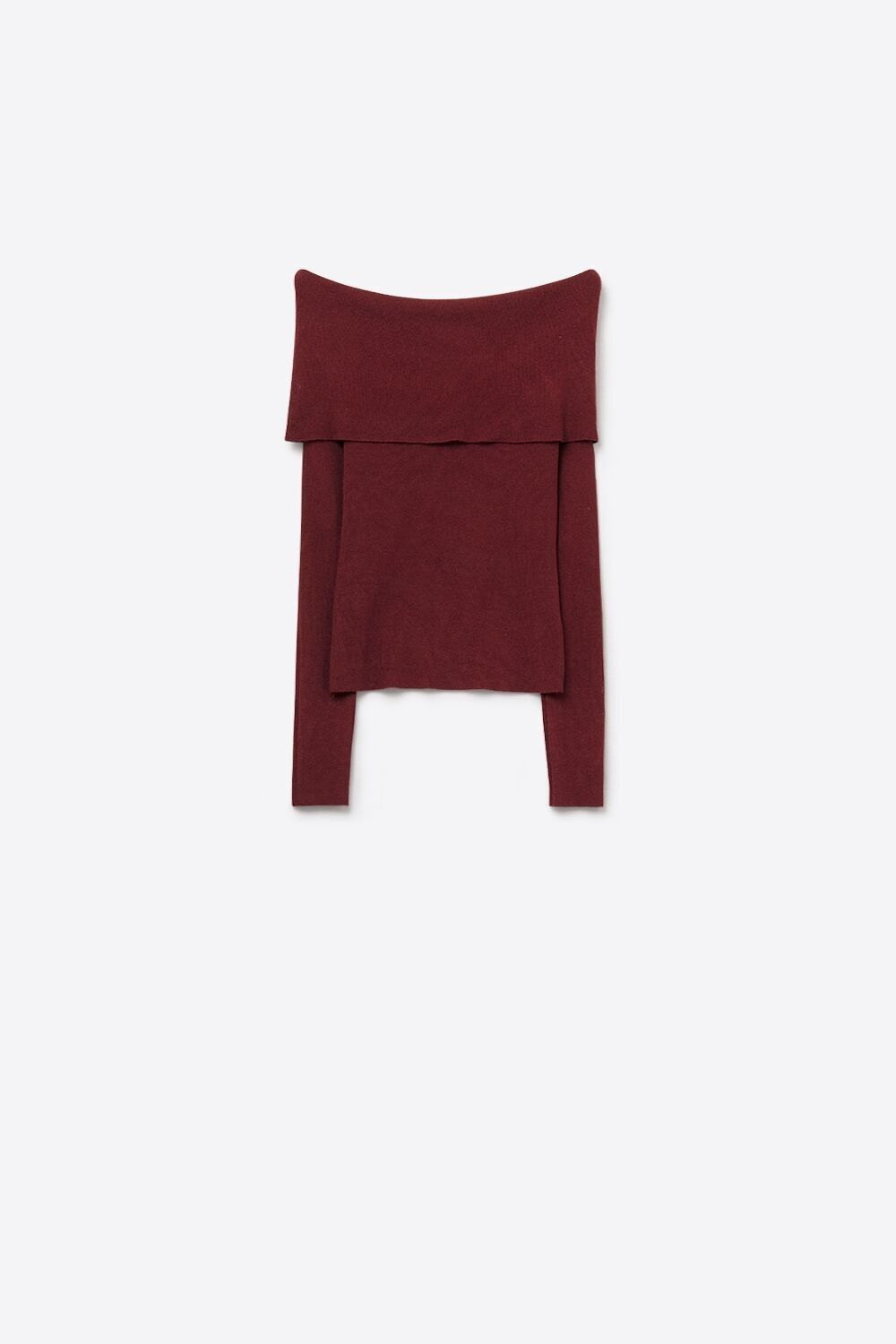Maglione in maglia fine bordeaux con ampio scollo a barca