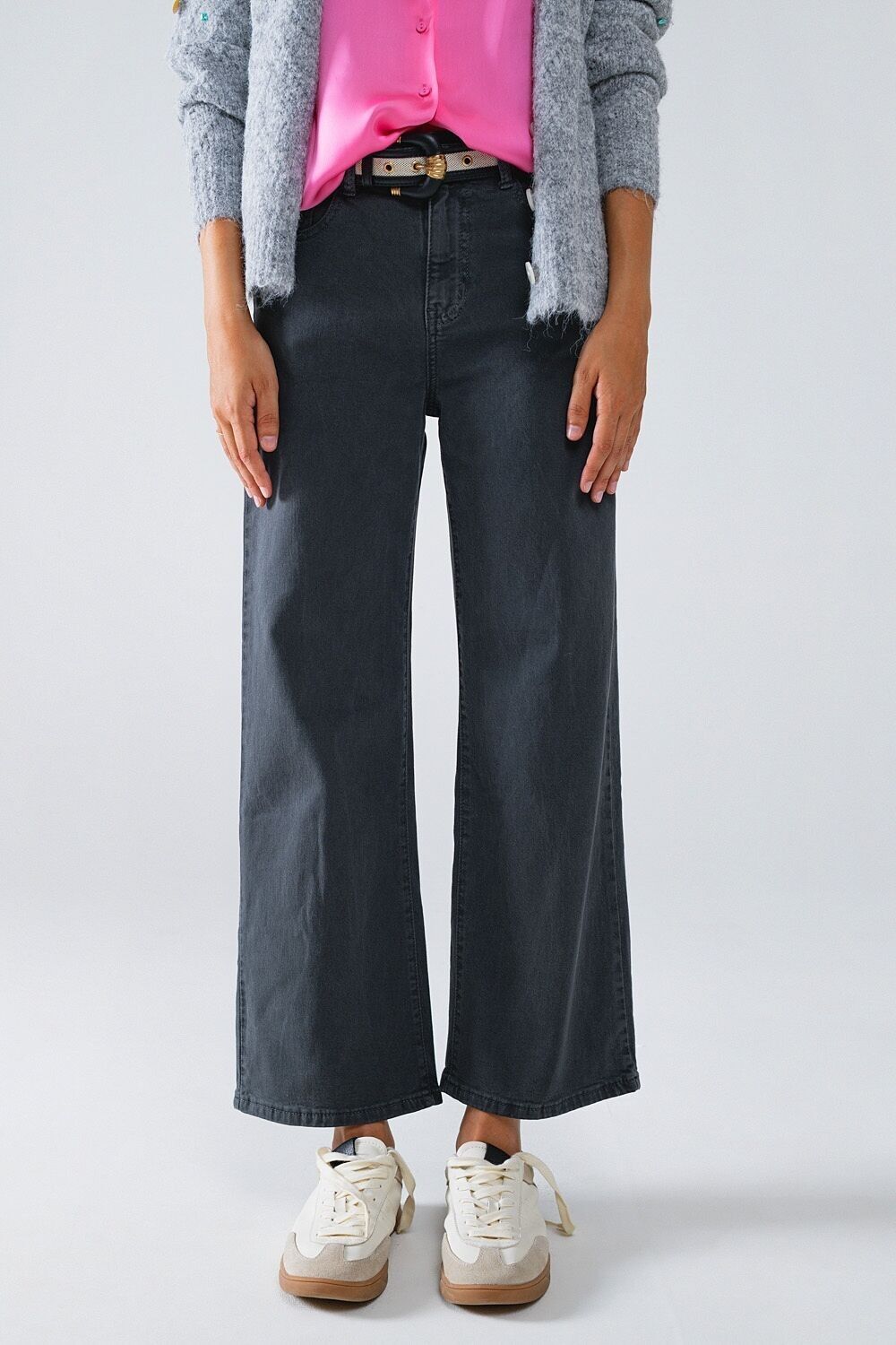 Jeans a gamba larga cropped in grigio
