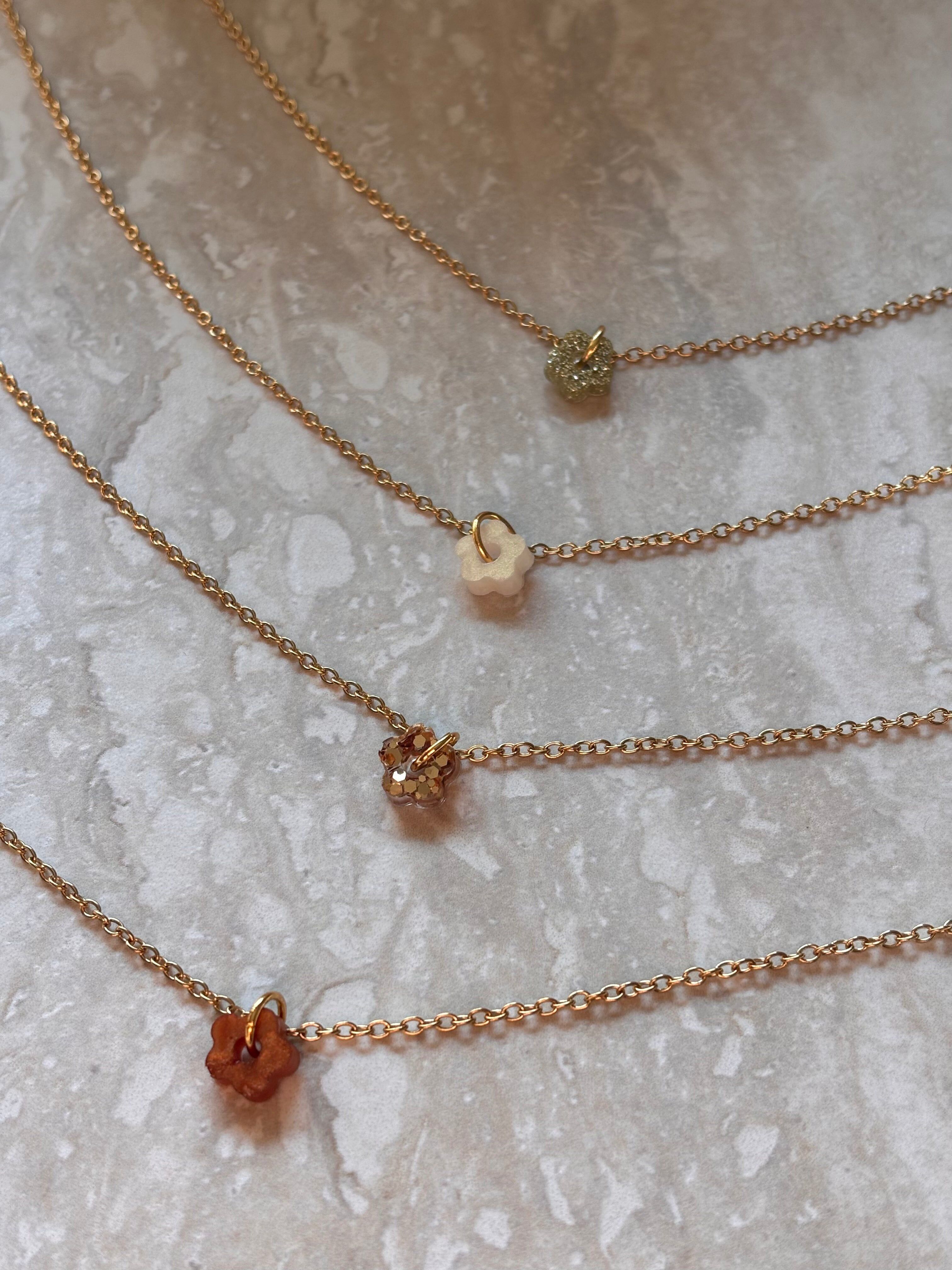 Resin Flower Tassel Necklace - Fine Gold Chain & Minimalist Pendant