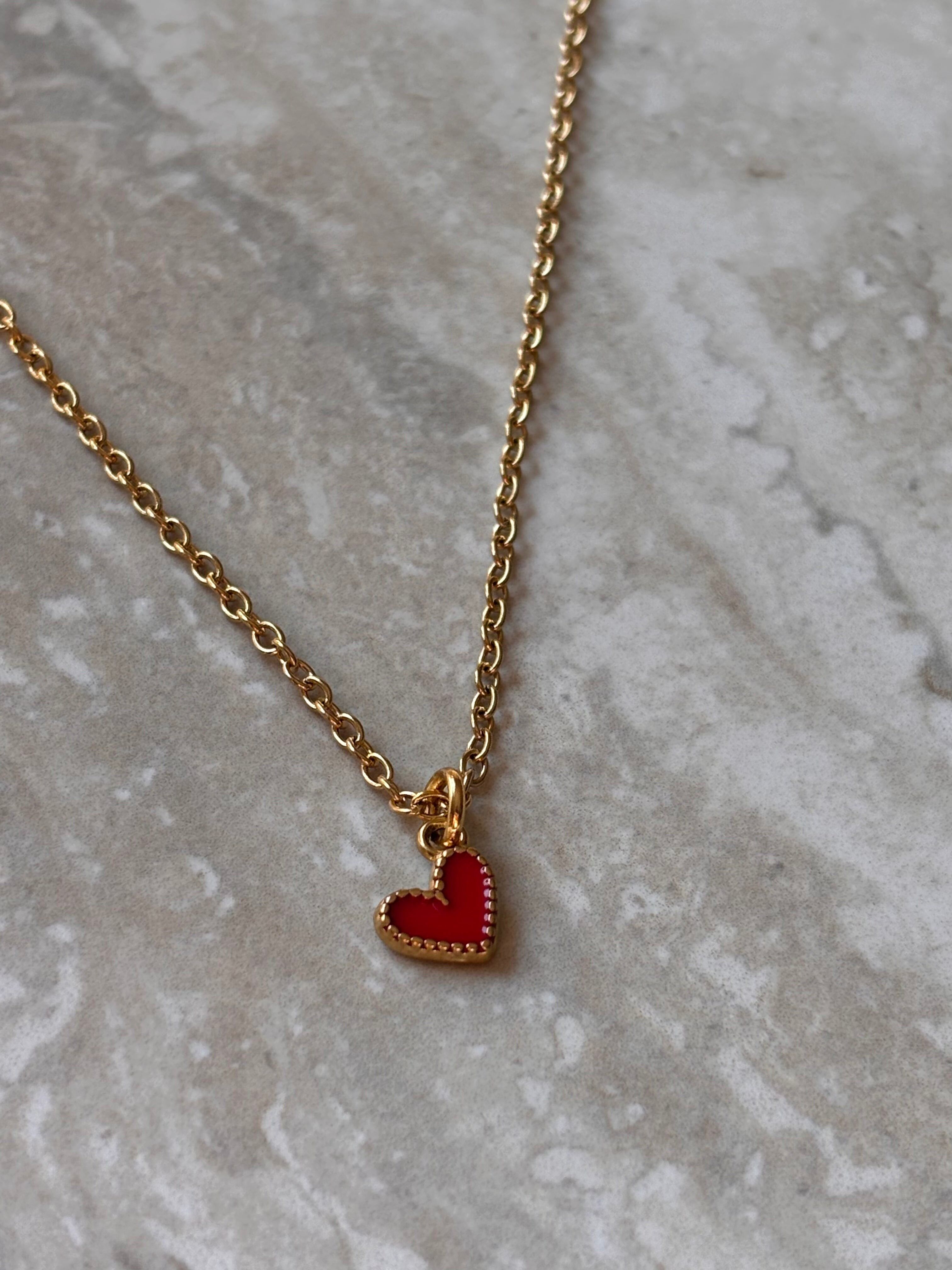Heart tassel necklace - Fine gold chain / Valentine's Day