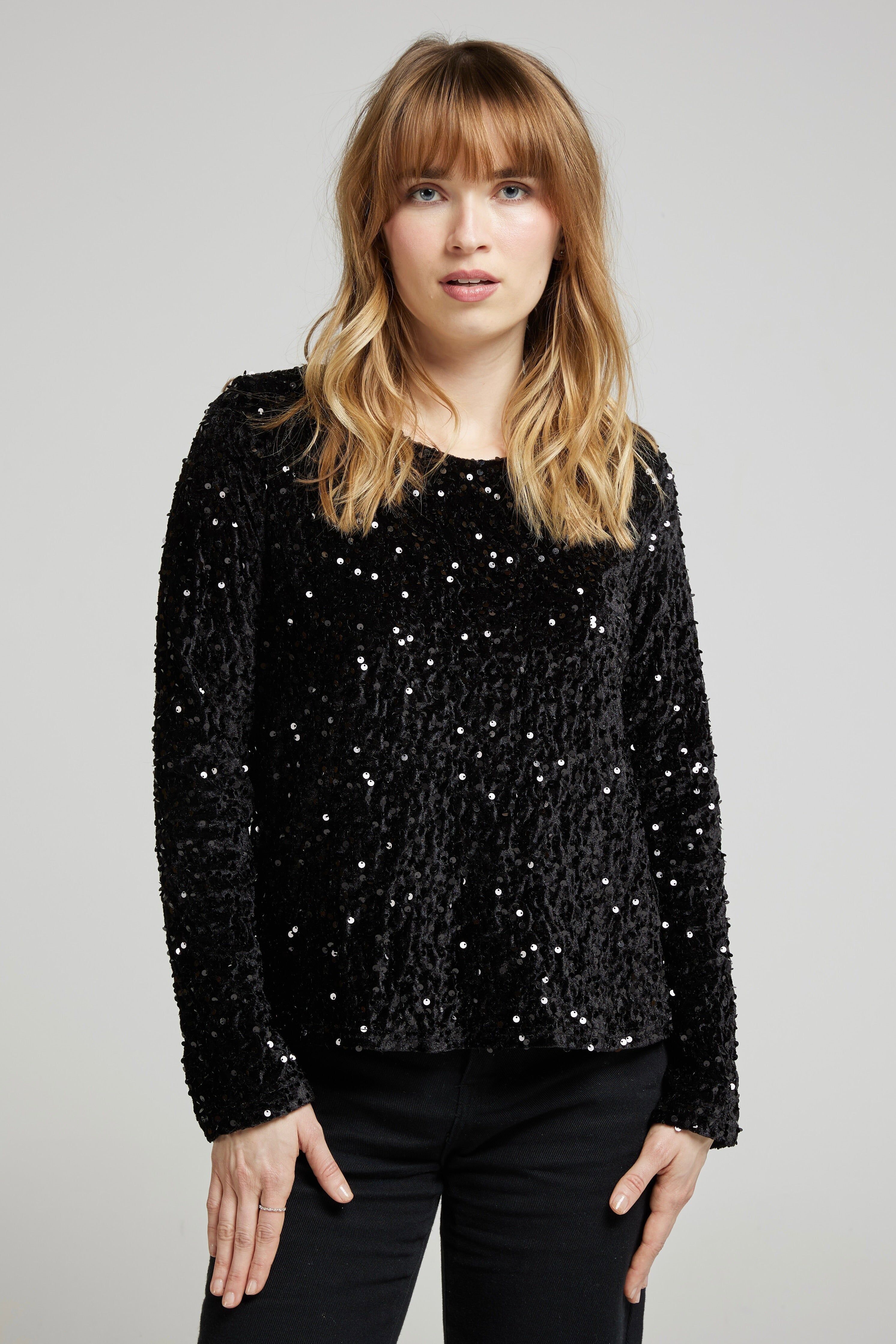 TALY - Elegante blusa de terciopelo negro con lentejuelas